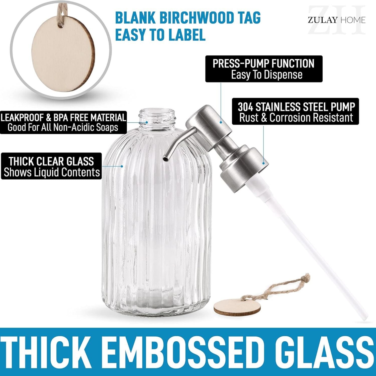 Thick Embossed Glass Soap Dsipenser by Zulay Kitchen