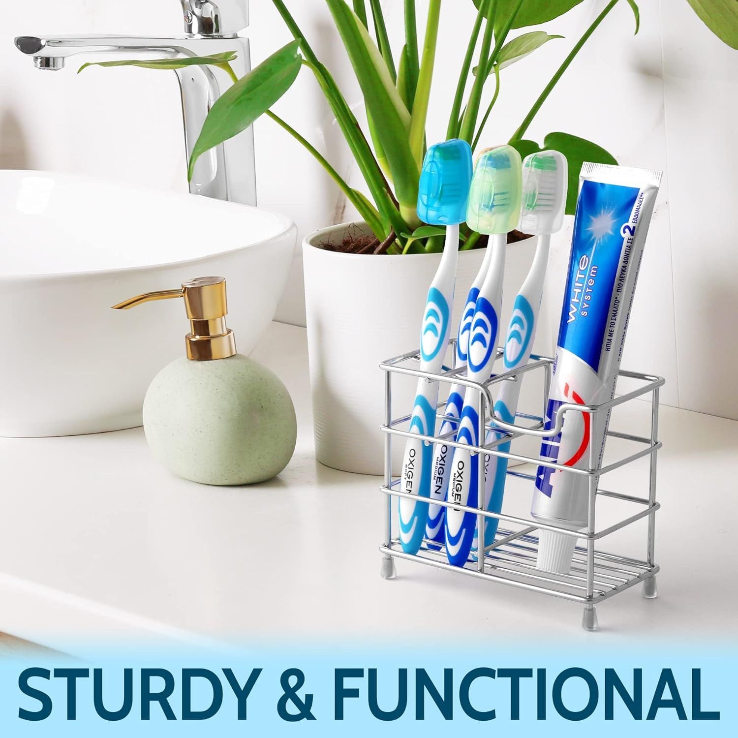 Premium Quality Stainless Steel Toothpaste and Toothbrush Holder by Zulay Home