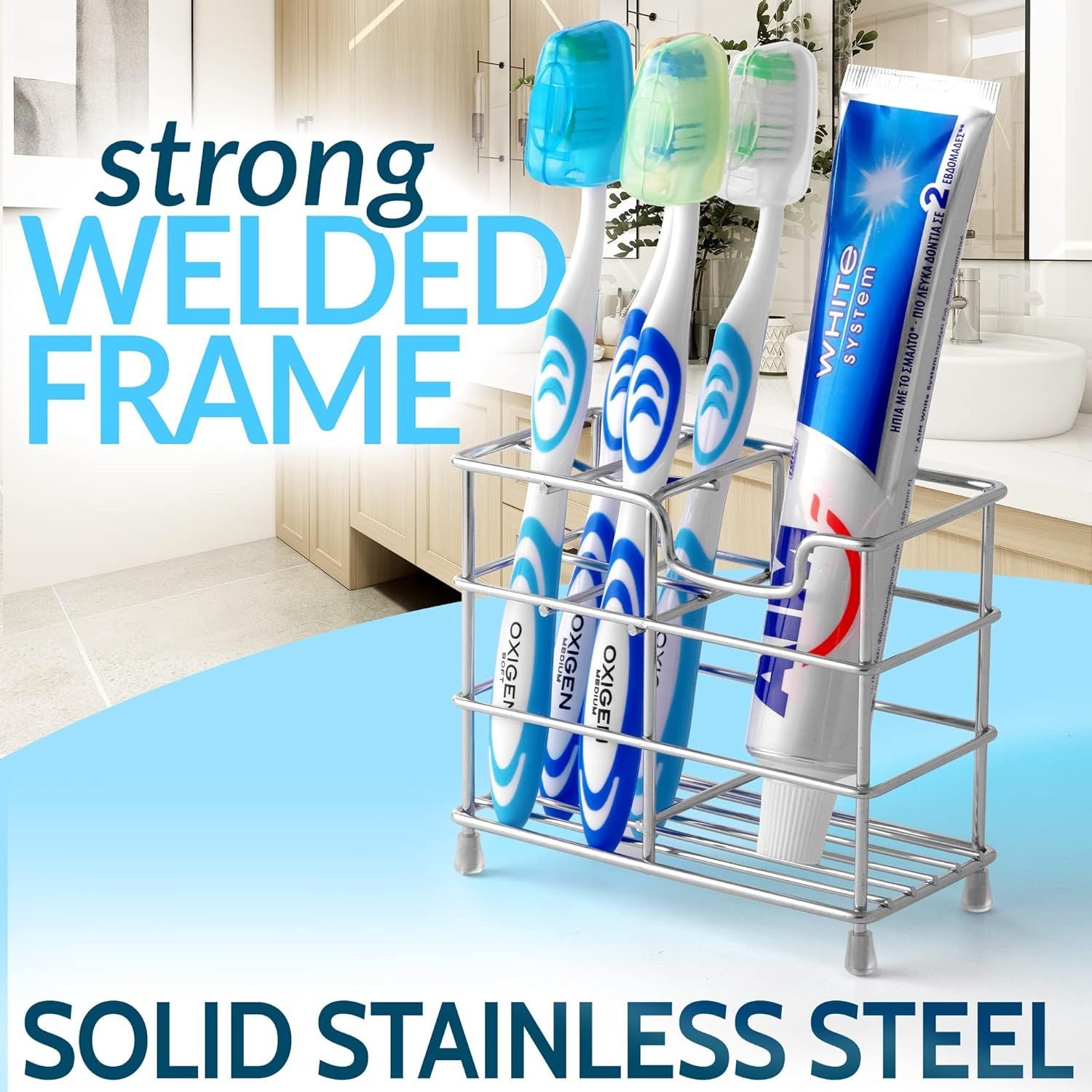 Sturdy Welded Frame Stainless Steel Toothpaste and Toothbrush Holder by Zulay Home