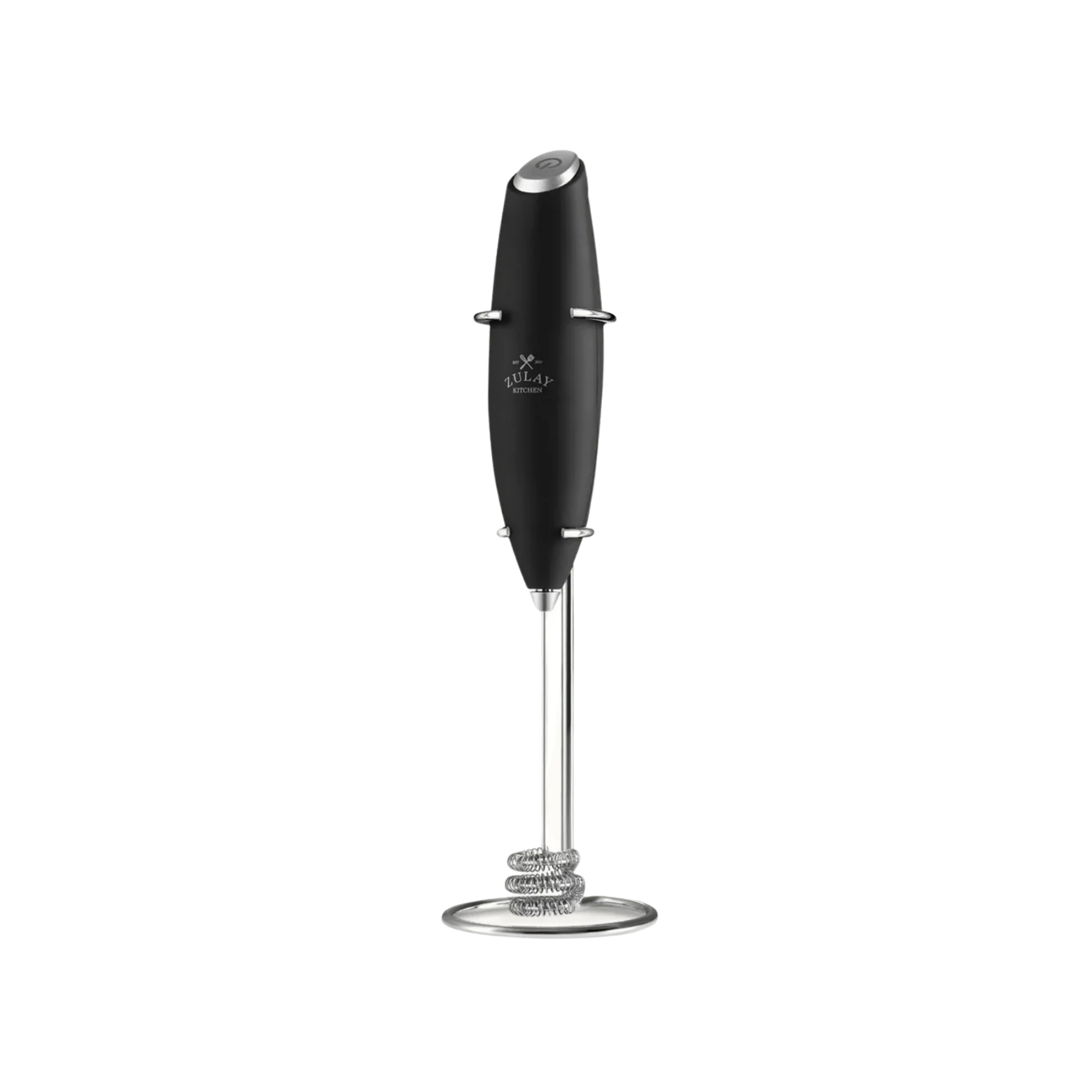 Tornado Triple Whisk Milk Frother with Stand & 2 Batteries - Black with Silver by Zulay Kitchen