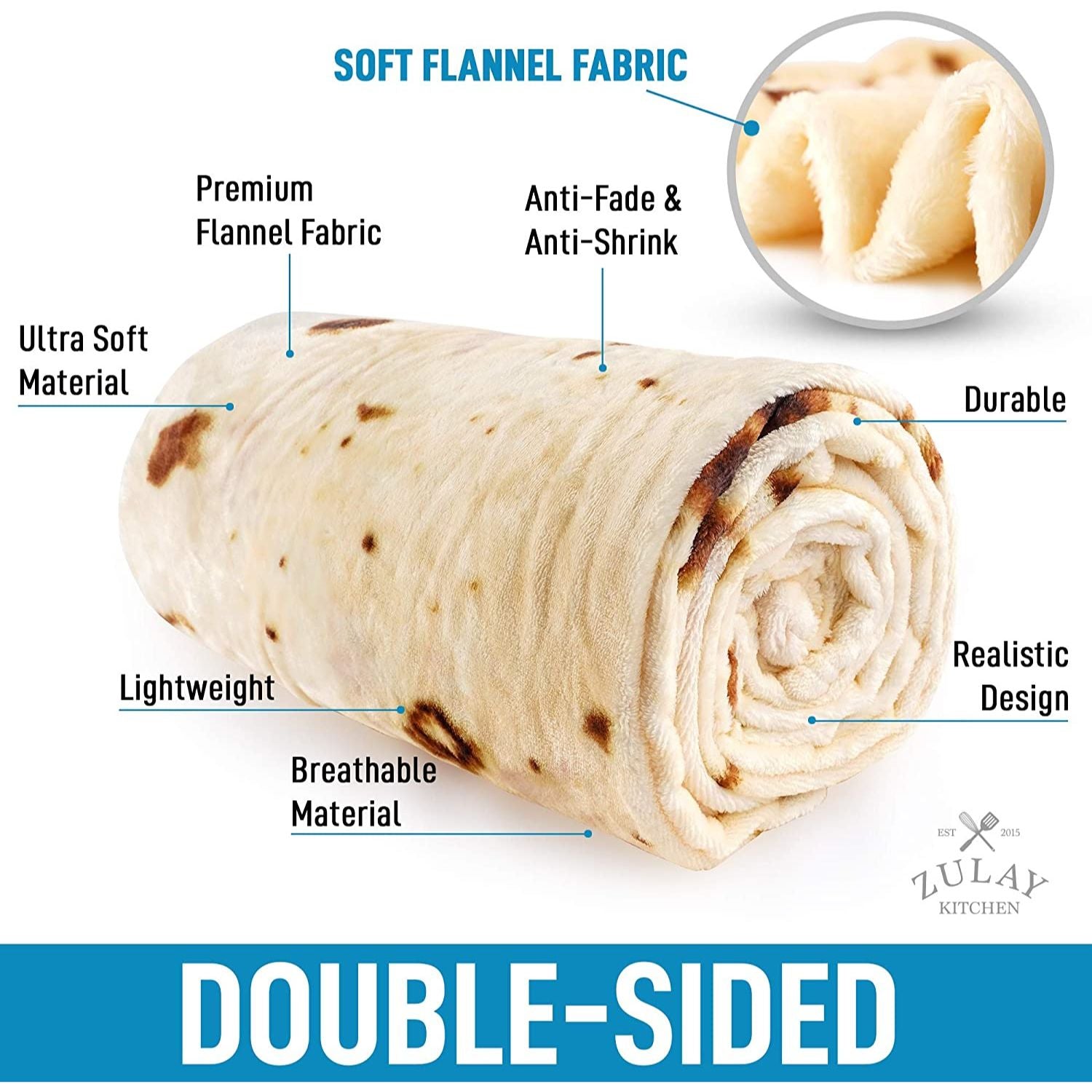 Double-Sided Soft Flannel Fabric Tortilla Blanket by Zulay Kitchen