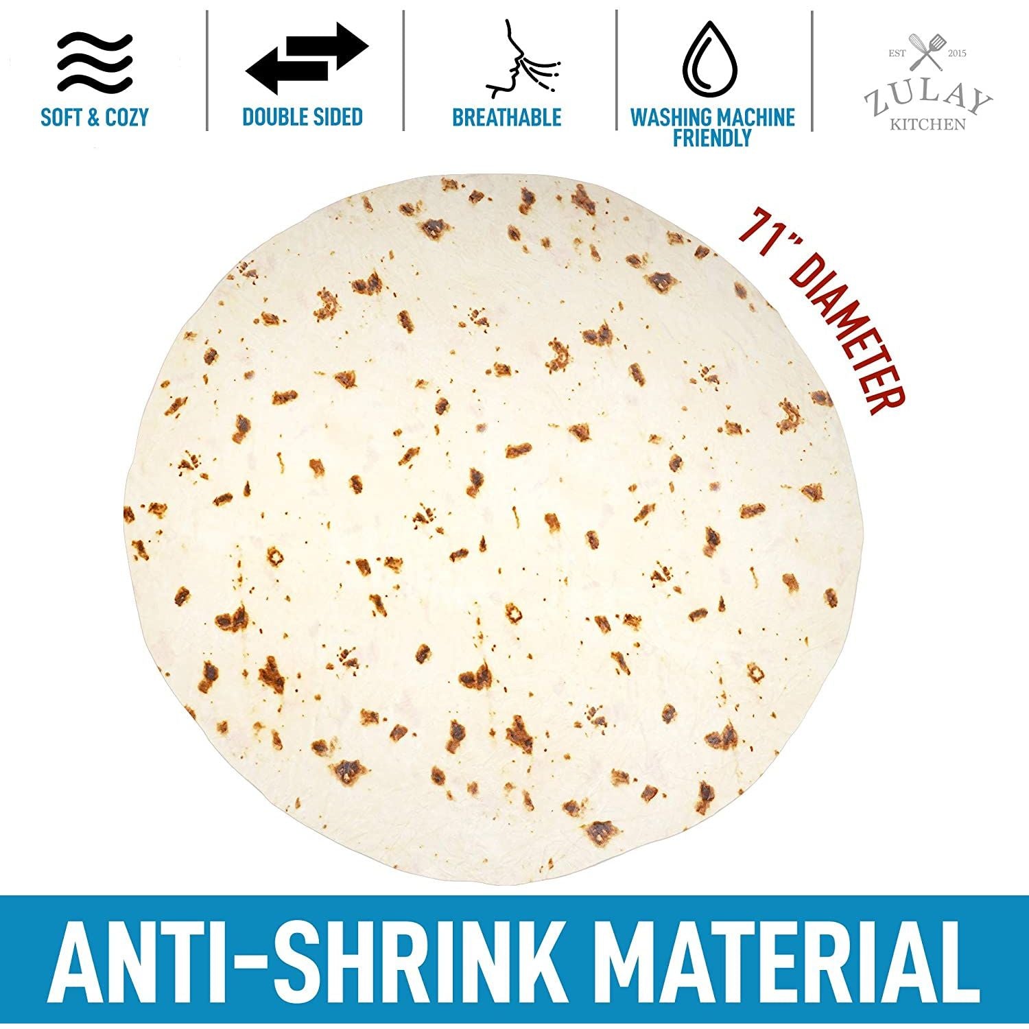 Anti-Shrink Material Tortilla Blanket by Zulay Kitchen