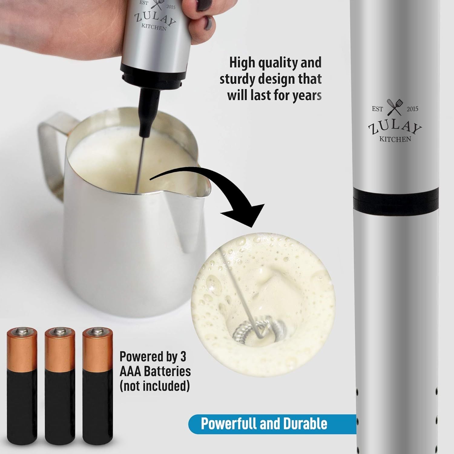 High Quality and Sturdy Travel Milk Frother by Zulay Kitchen