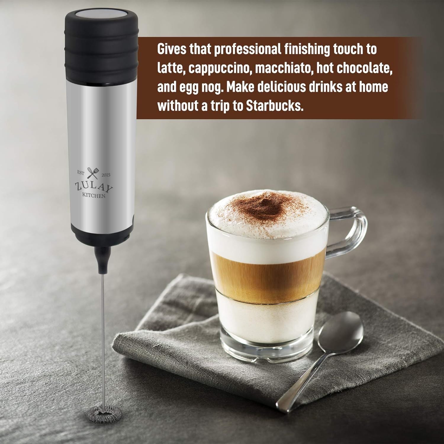 High-Powered Motor and Premium Construction Travel Milk Frother by Zulay Kitchen