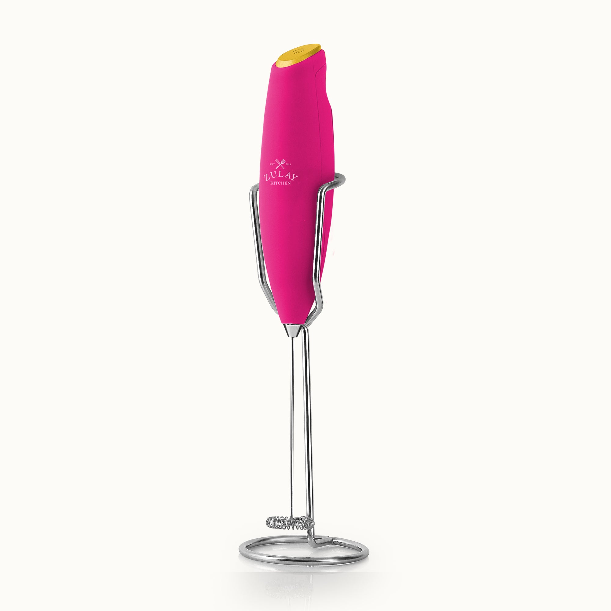 Ultra High-Speed Milk Frother For Coffee With New Upgraded Stand -Hot Pink with Gold Button by Zulay Kitchen
