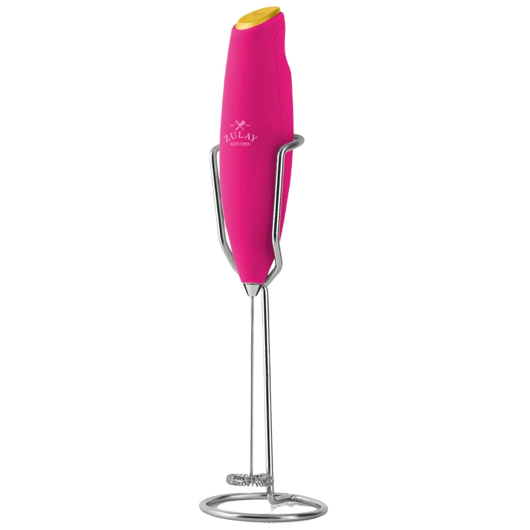Ultra High-Speed Milk Frother For Coffee With New Upgraded Stand -Hot Pink with Gold Button by Zulay Kitchen