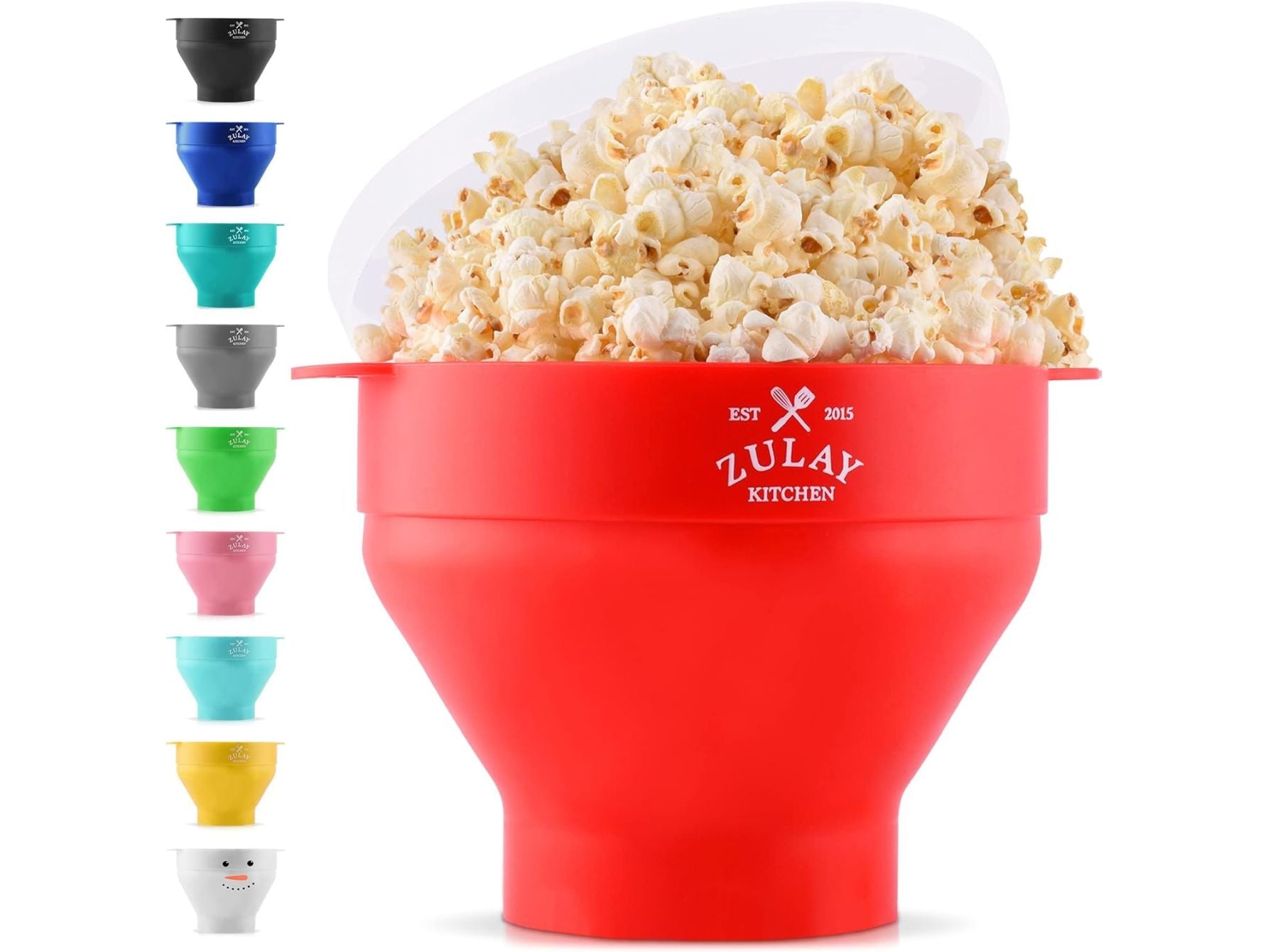 Different color variations of Zulay Kitchen Silicone Popcorn Popper
