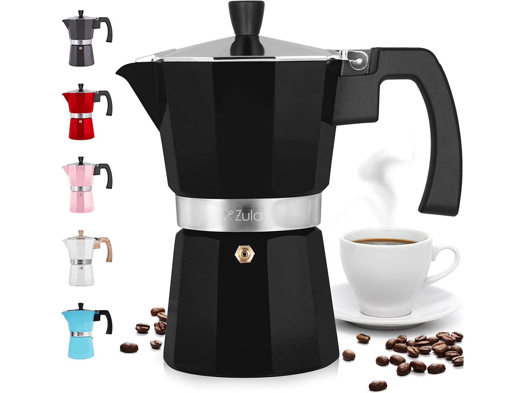 Different color variations of Zulay Kitchen Italian Style Espresso Maker