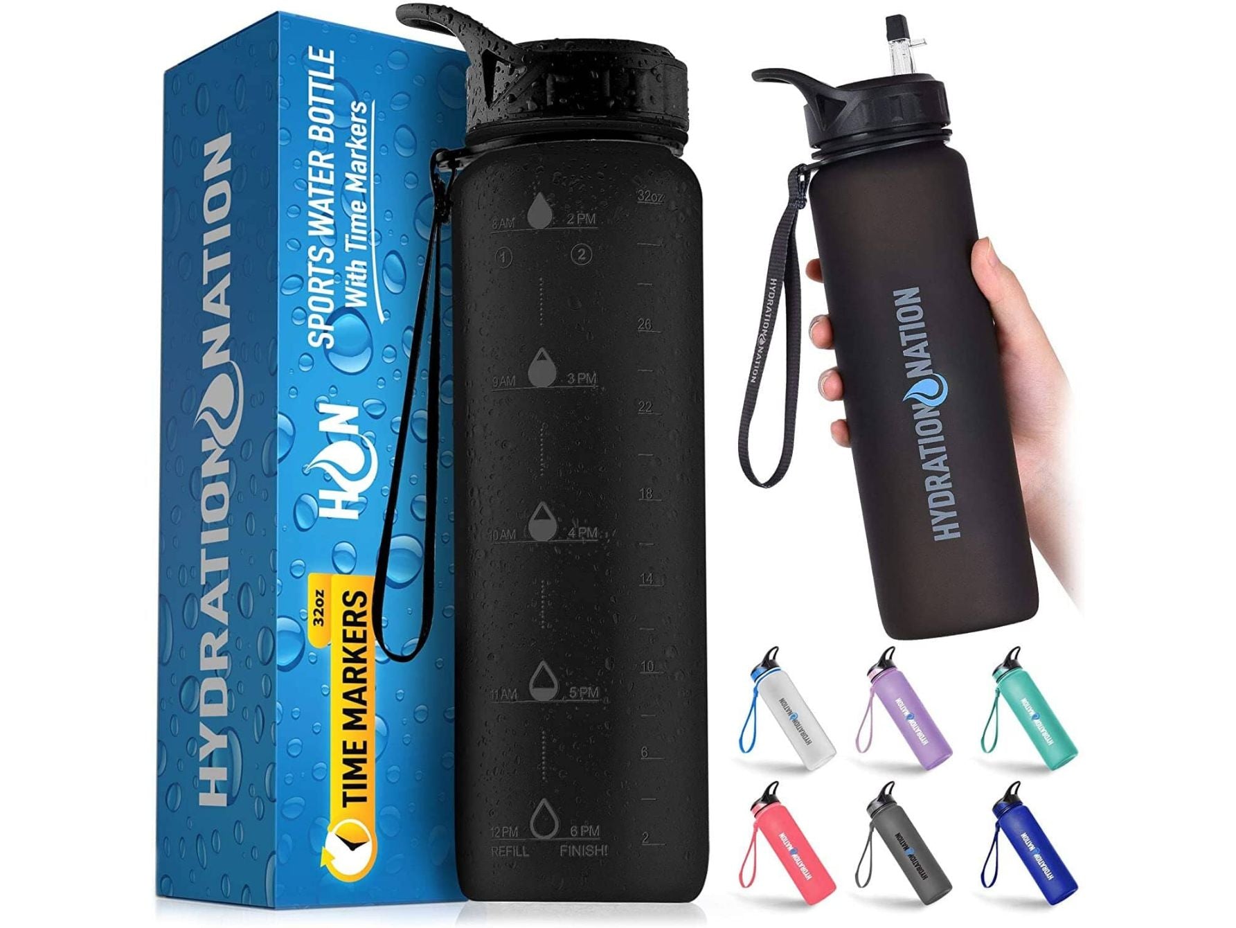 Hydration Nation Water Bottle With Time Marker