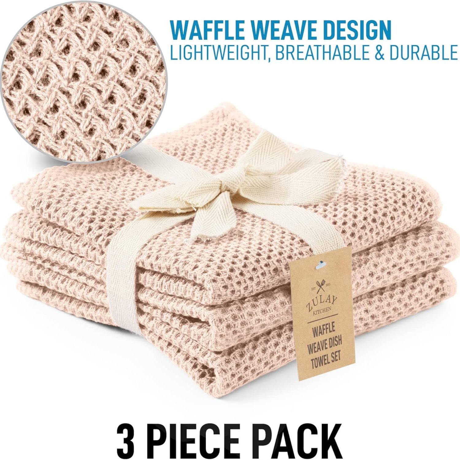 3 Piece pack Waffle Weave Dish Towel Set by Zulay Kitchen
