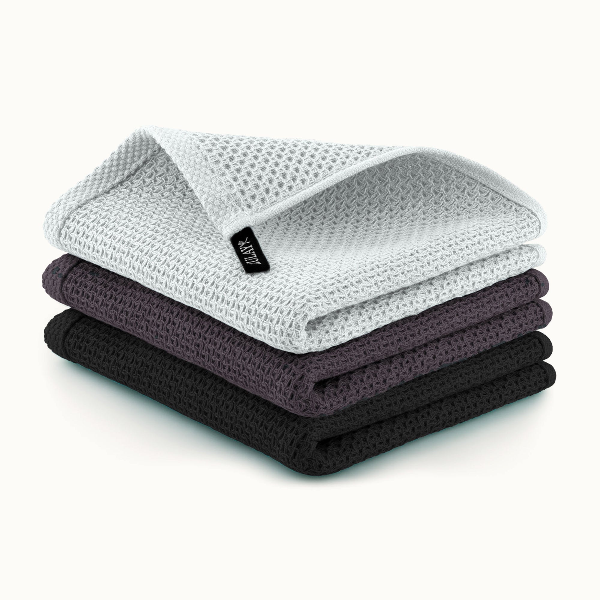 Waffle Weave Kitchen Towels-3 Pack 12 x 12 inch - Black, Dark Gray, White by Zulay Kitchen