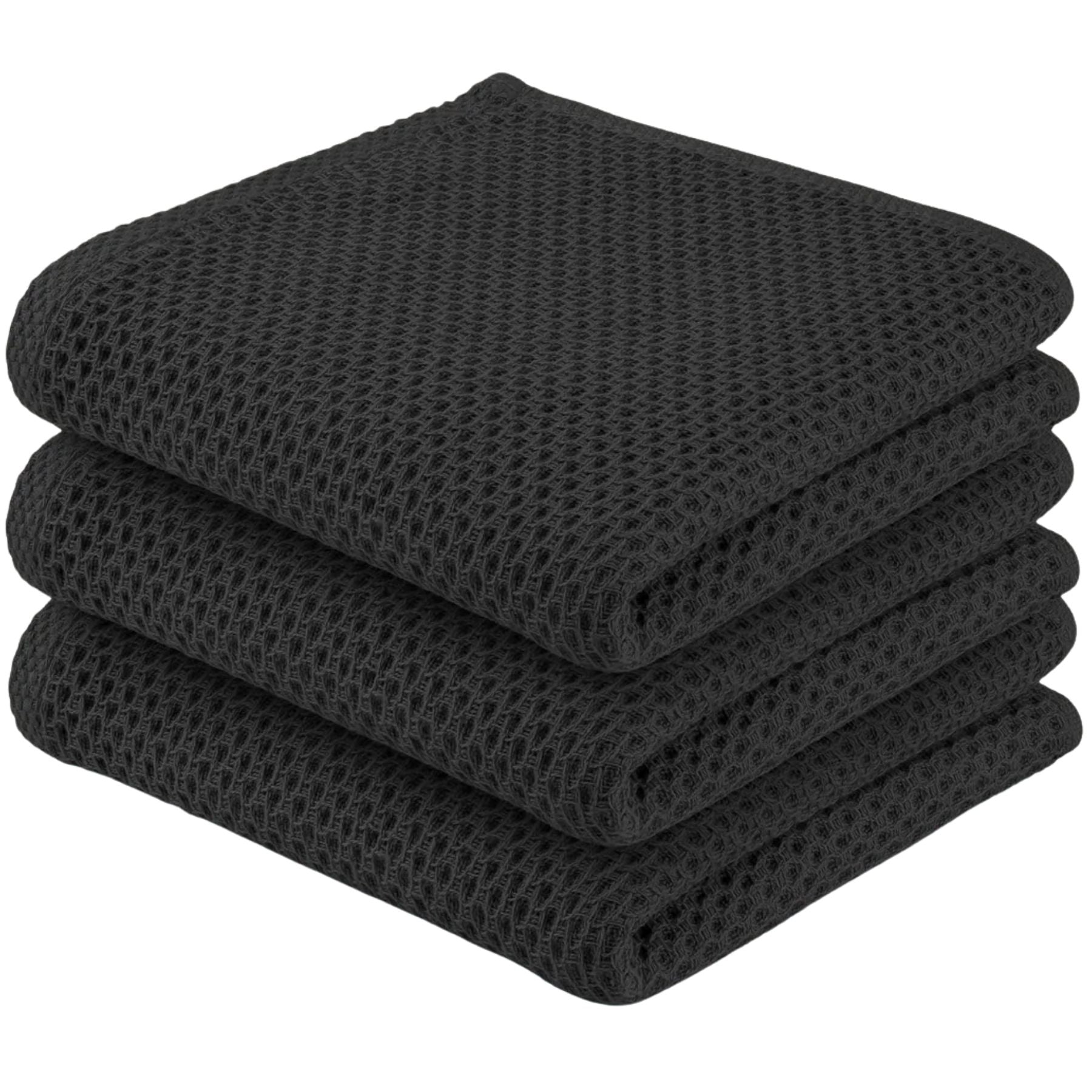 Waffle Weave Kitchen Towels-3 Pack 13 x 28 inch - Ash Black by Zulay Kitchen