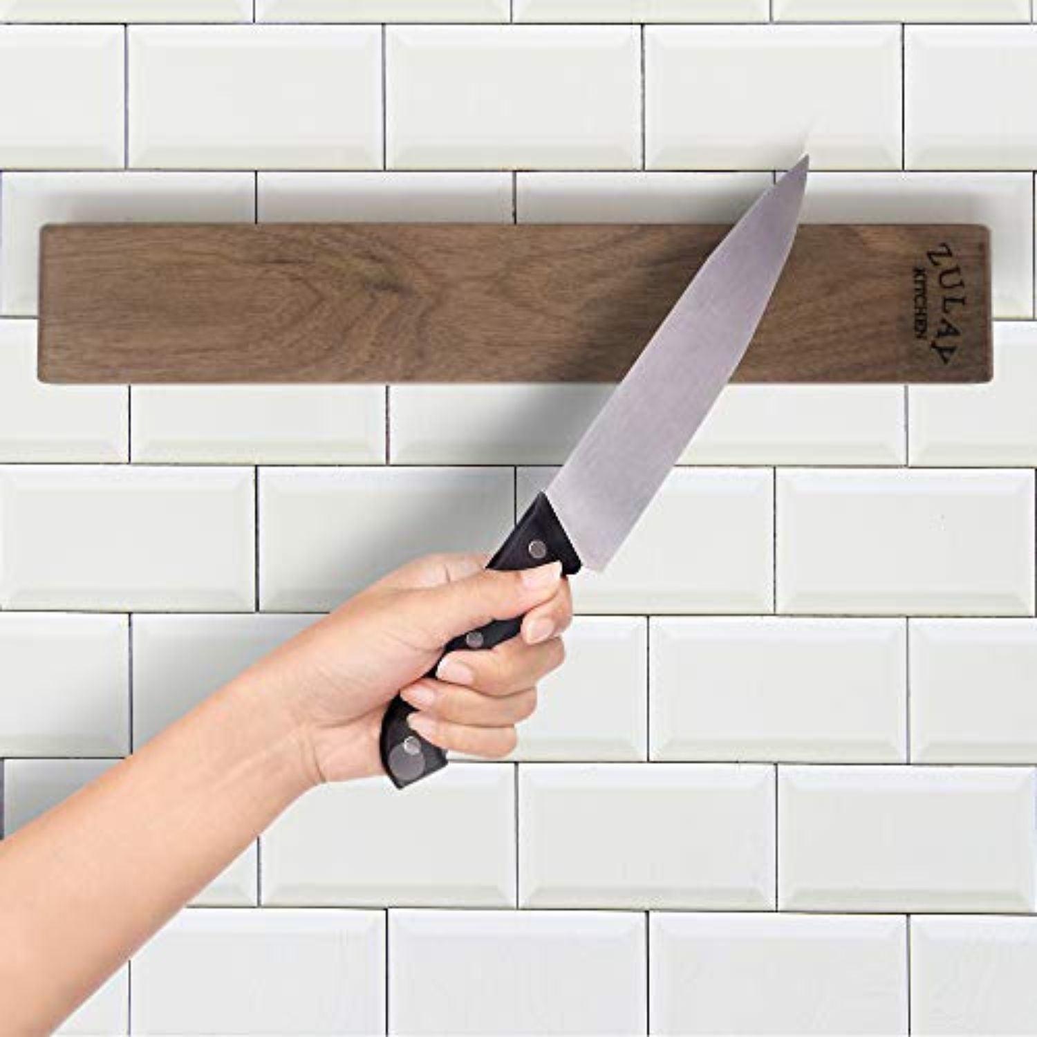 Sleek and Sturdy Design Wooden Magnetic Knife Strip by Zulay Kitchen