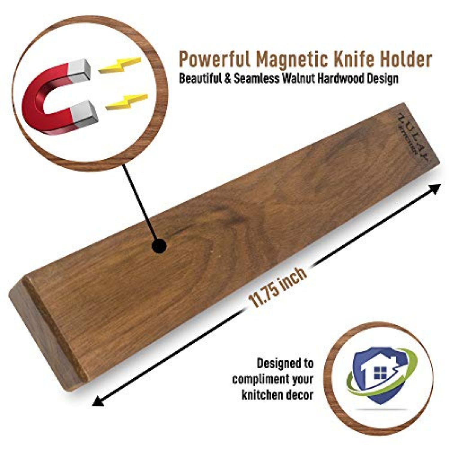 Premium Quality Wooden Magnetic Knife Strip by Zulay Kitchen