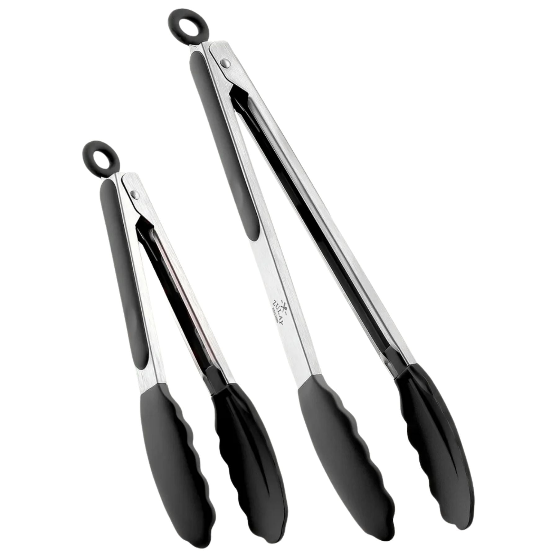 Stainless Steel Tongs Set - 12" and 9" Silver and Black by Zulay Kitchen