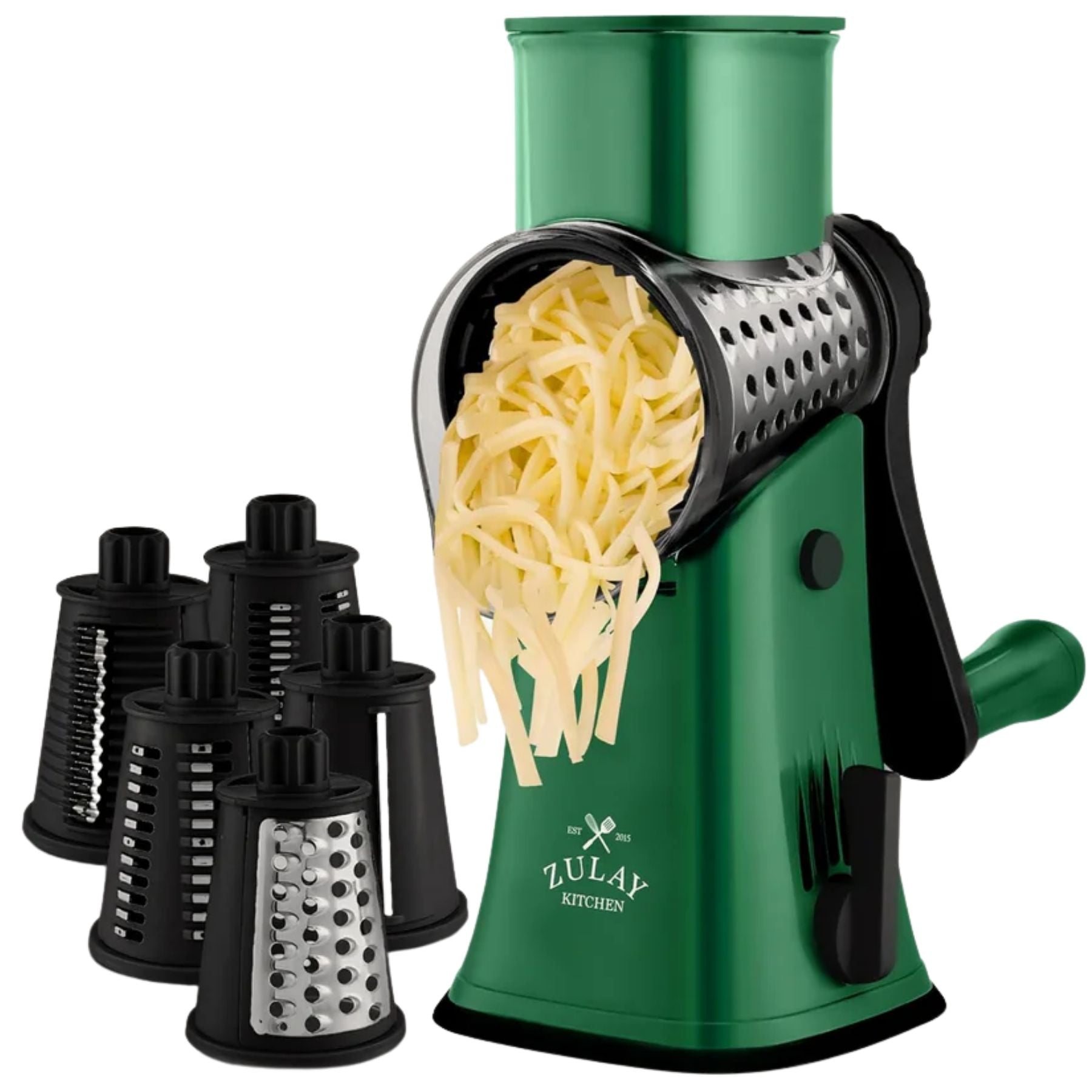 Rotary Cheese Grater with 5 Interchangeable Blades - Black & Green by Zulay Kitchen