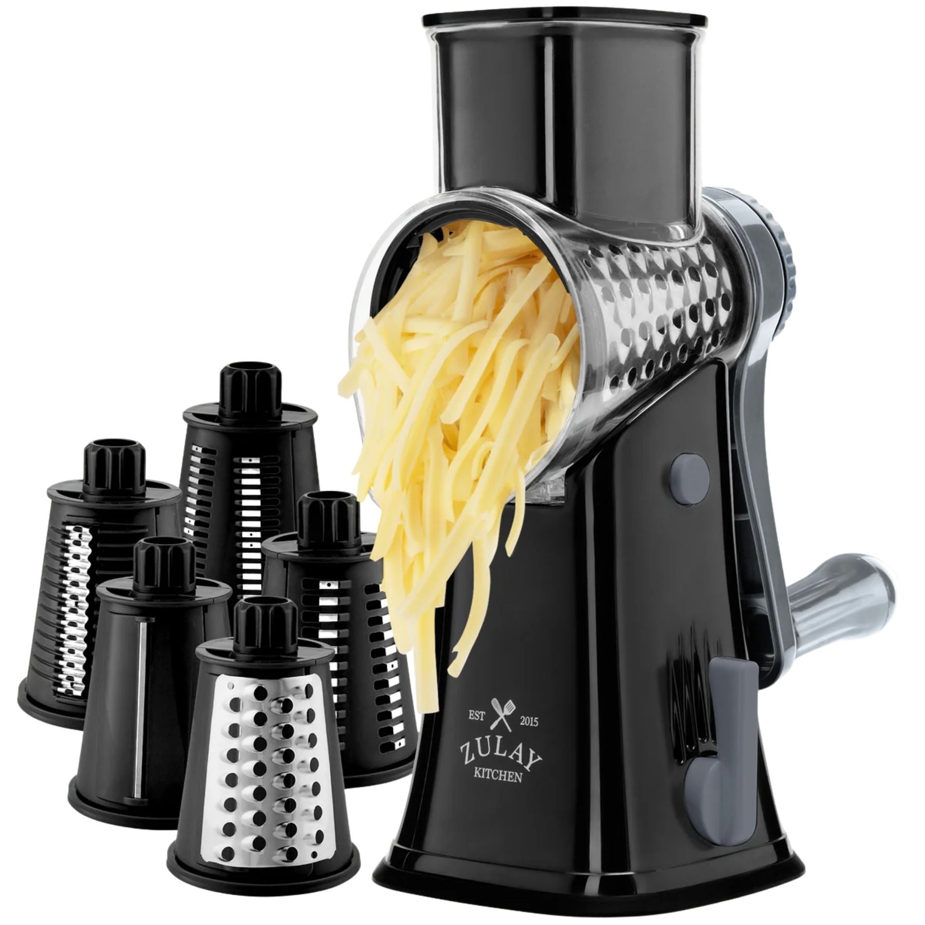 Rotary Cheese Grater with 5 Interchangeable Blades Black & Gray by Zulay Kitchen