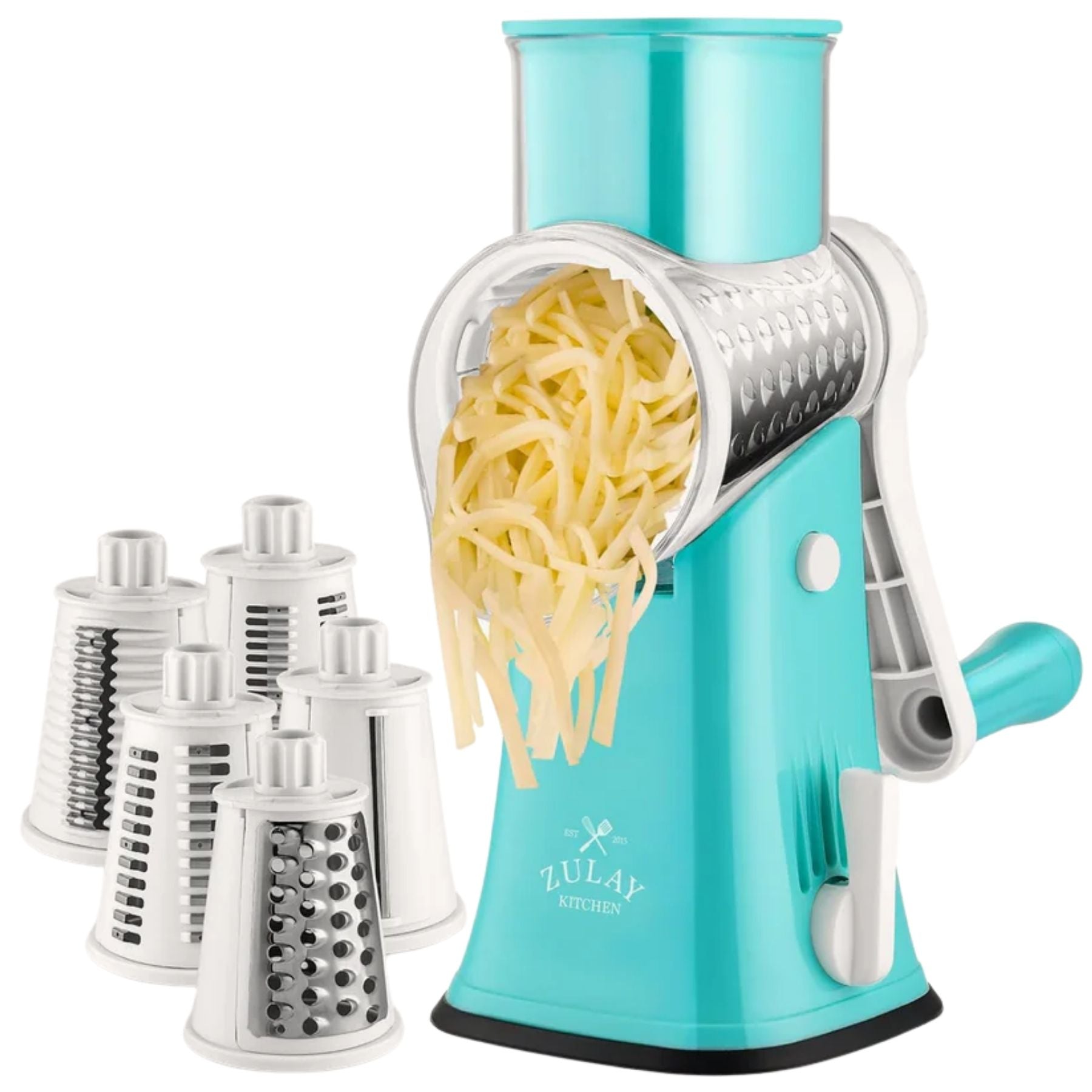 Rotary Cheese Grater with 5 Interchangeable Blades - White & Light Blue by Zulay Kitchen