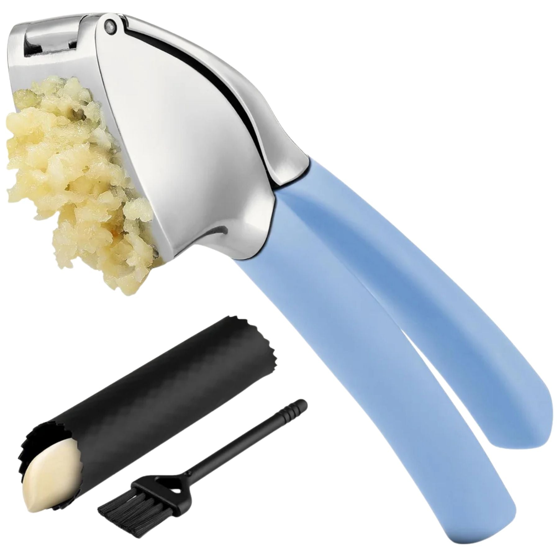 Garlic Press Comfort Grip with Peeler and Brush - Baby Blue by Zulay Kitchen