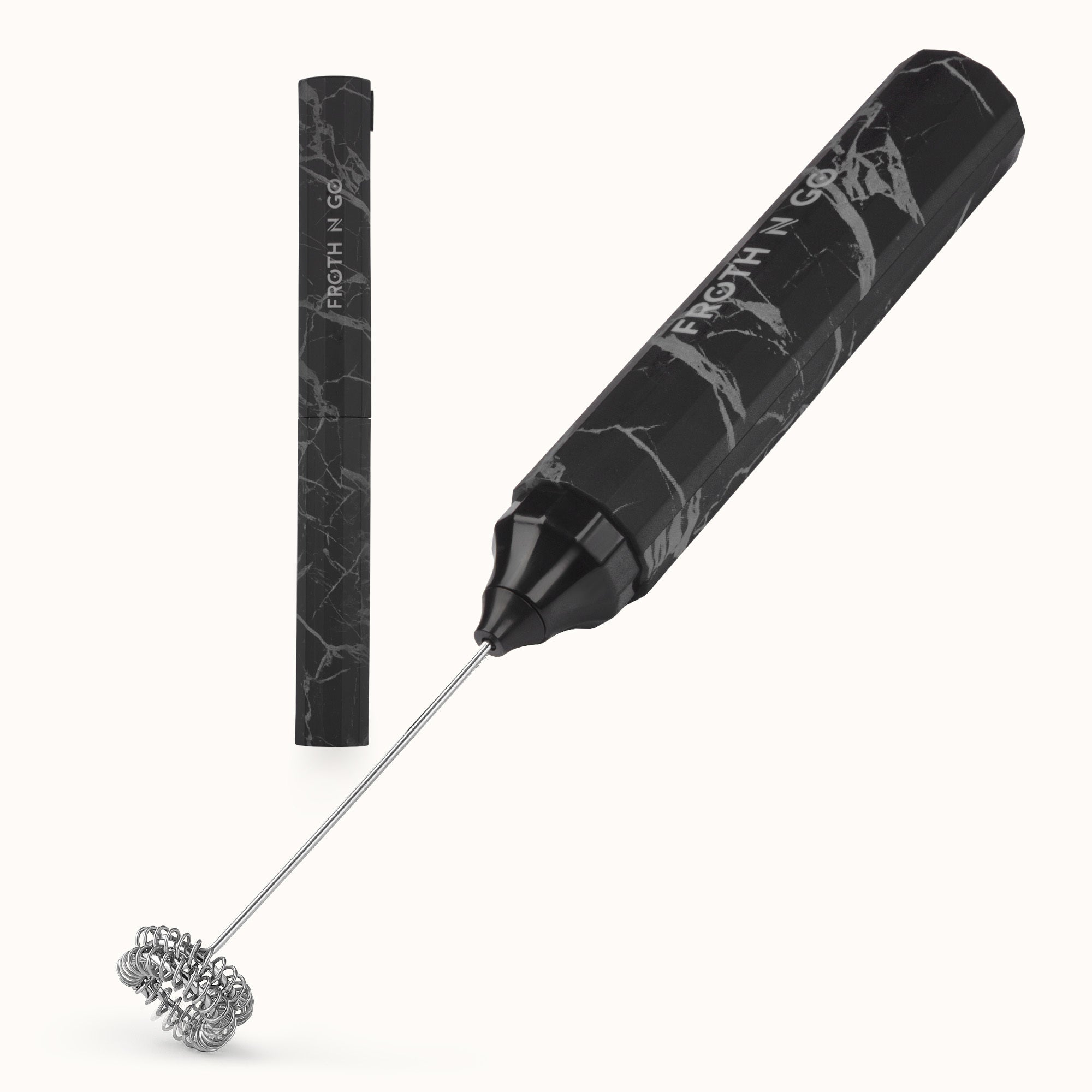 Froth N Go Rechargeable Milk Frother with Case - Black Marble by Zulay Kitchen