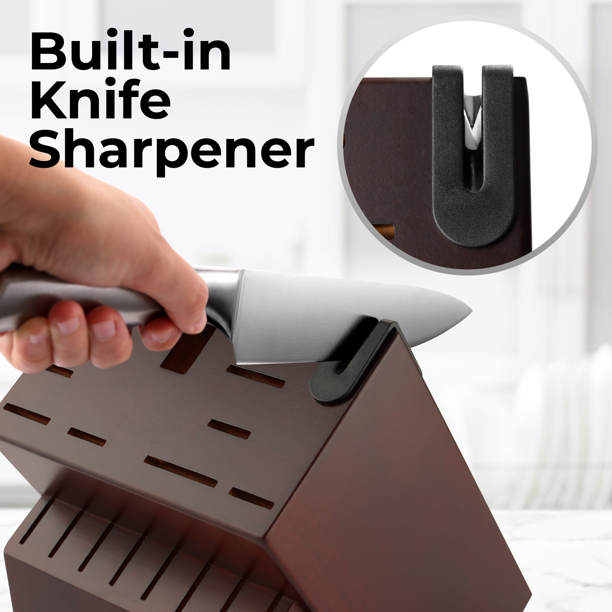 Premium Knife Set with Built in knife sharpener - dark brown by Zulay Kitchen