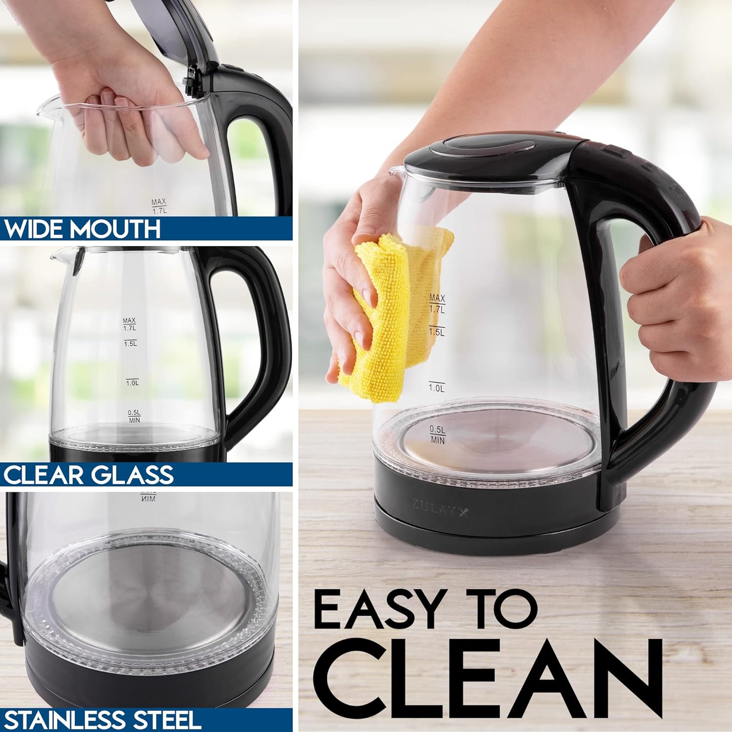 Easy to Clean Glass Electric Kettle by Zulay Kitchen
