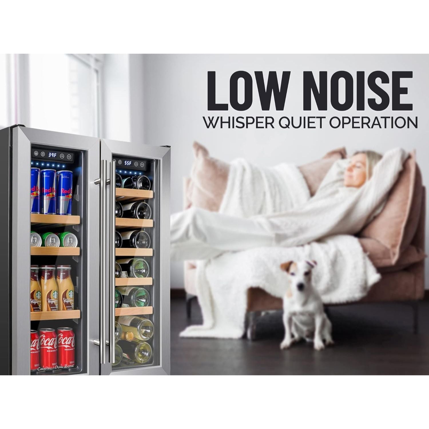 Low Noise Dual Zone Wine Cooler Refrigerator by Zulay Kitchen