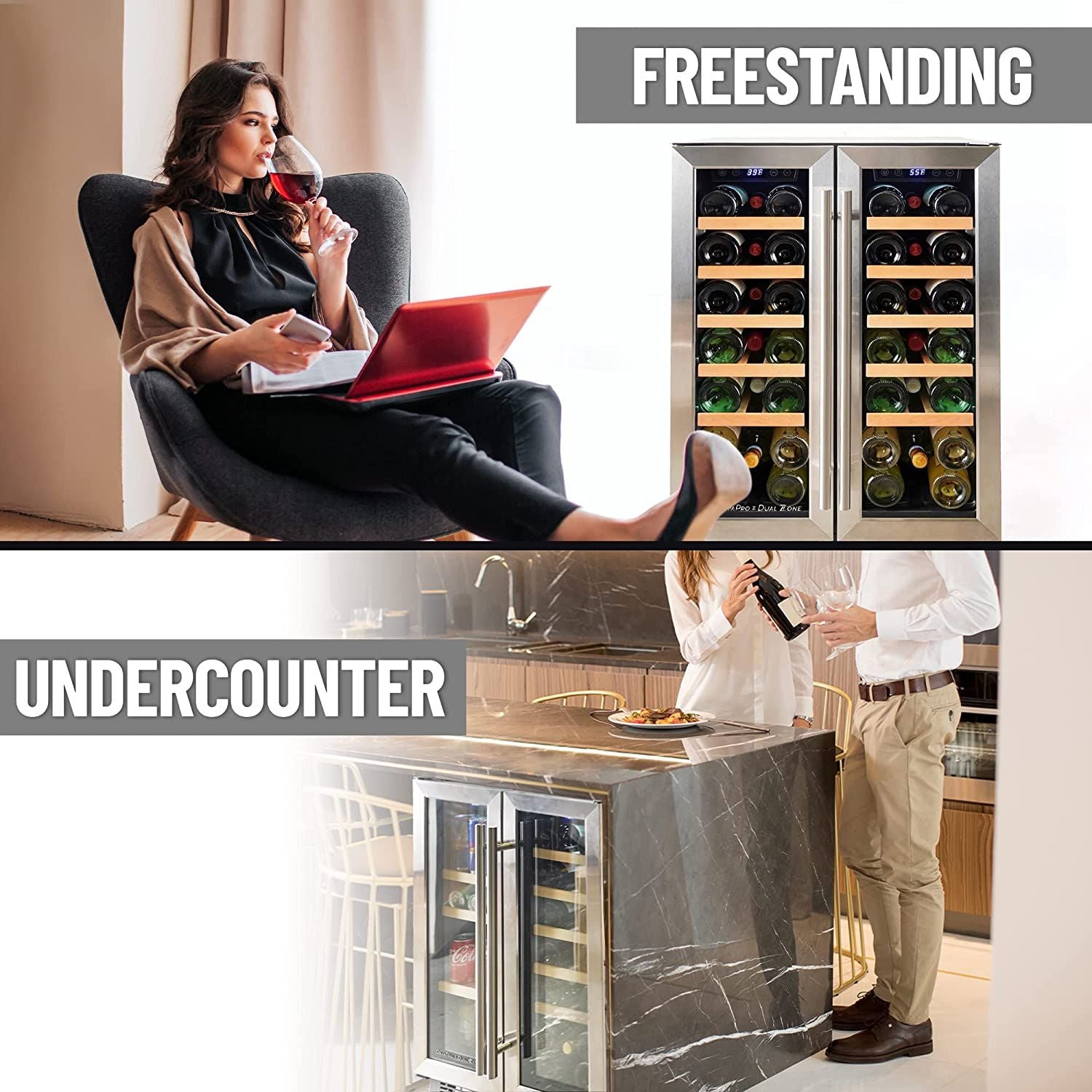 Versatile Free-Standing Design Beverage Cooler Refrigerator by Zulay Kitchen