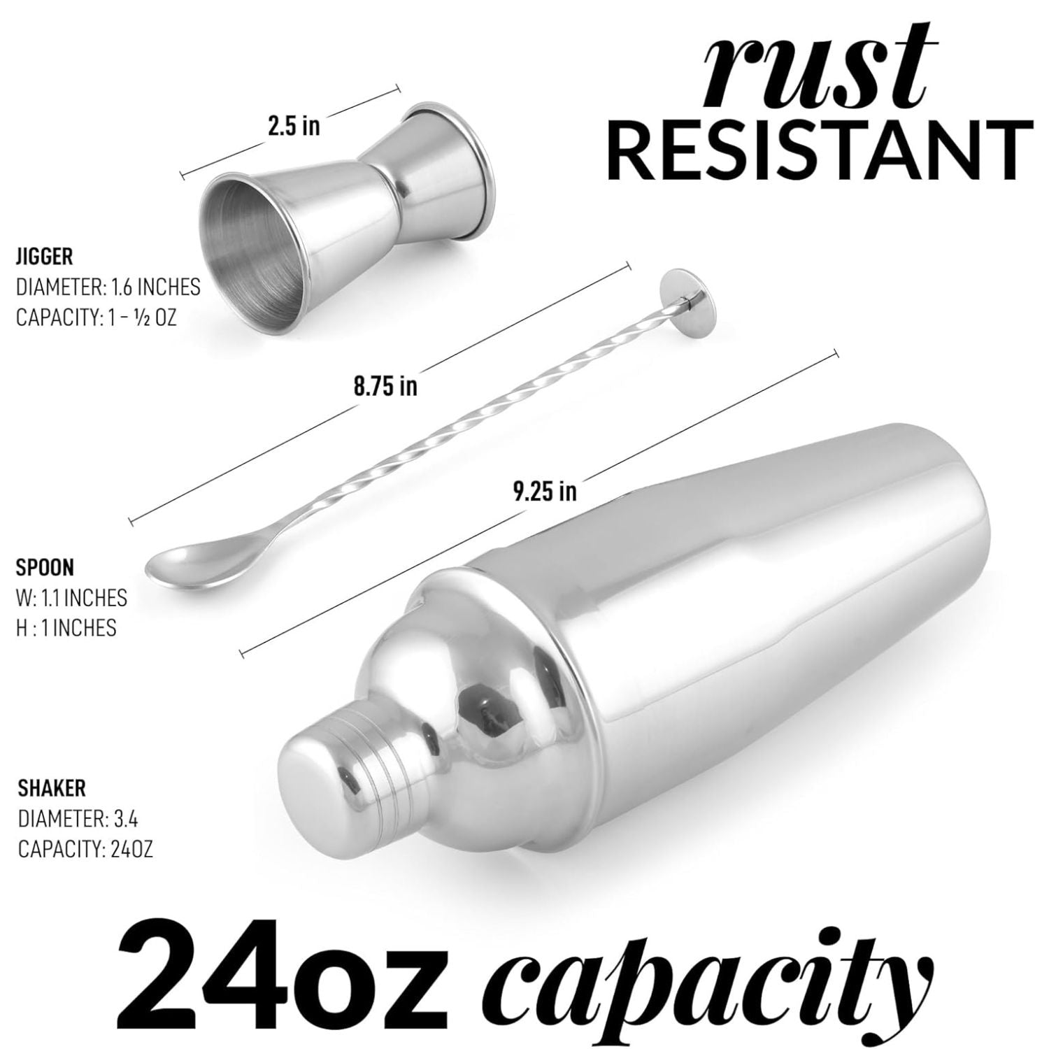 24 oz Stainless Steel Cocktail Shaker Set by Zulay Kicthen