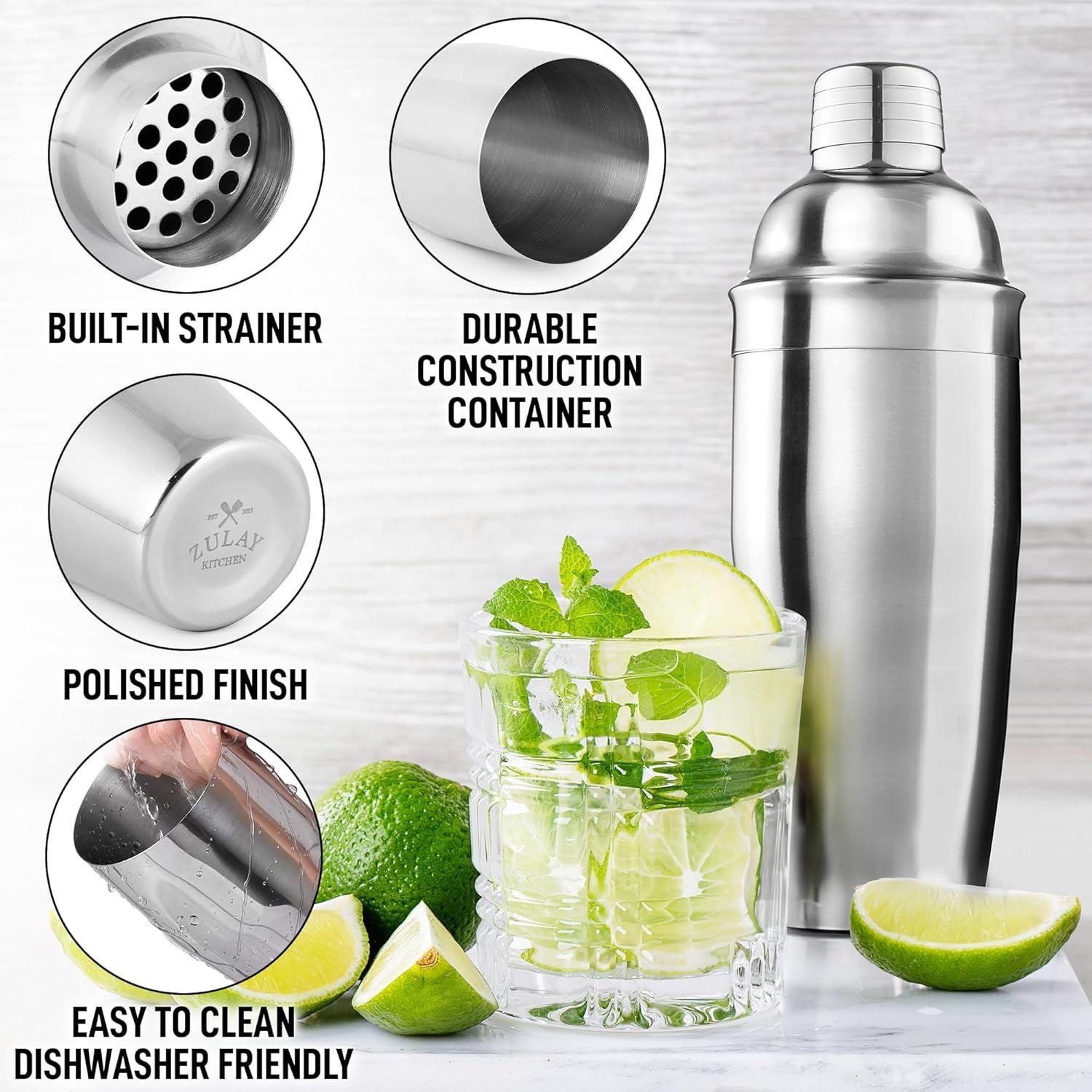 Built-In Strainer Cocktail Shaker by Zulay Kitchen