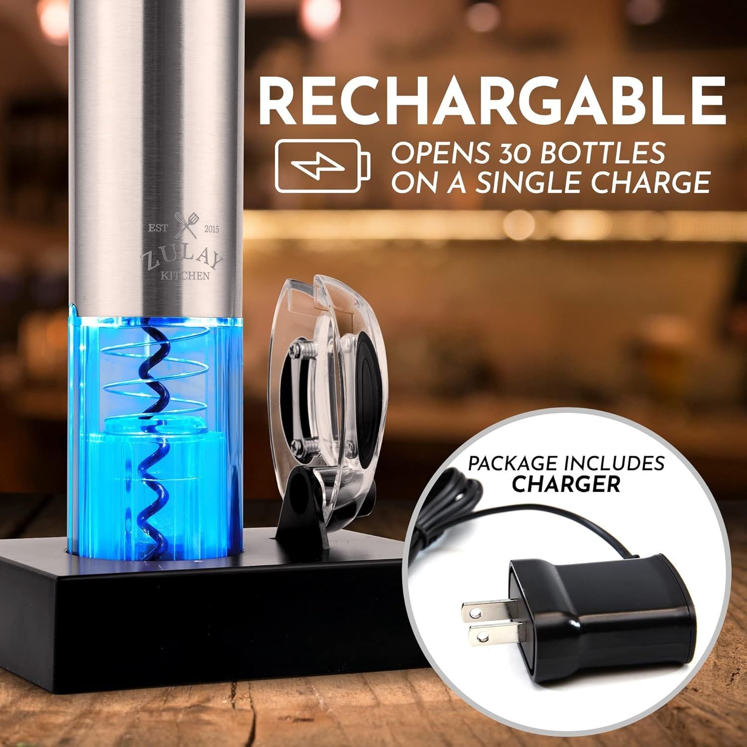Durable and Rechargeable Electric Wine Opener by Zulay Kitchen
