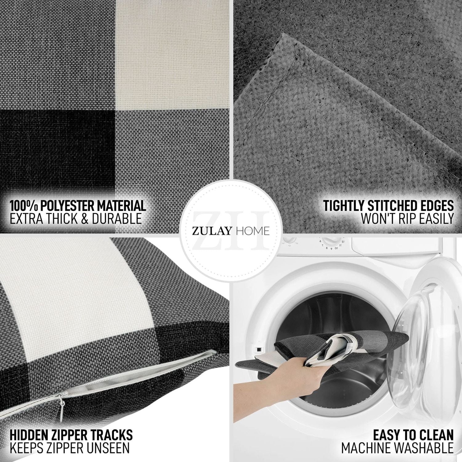 Durable and Breathable Buffalo Plaid Throw Pillow Covers Polyester Linen, Farmhouse Style by Zulay Home