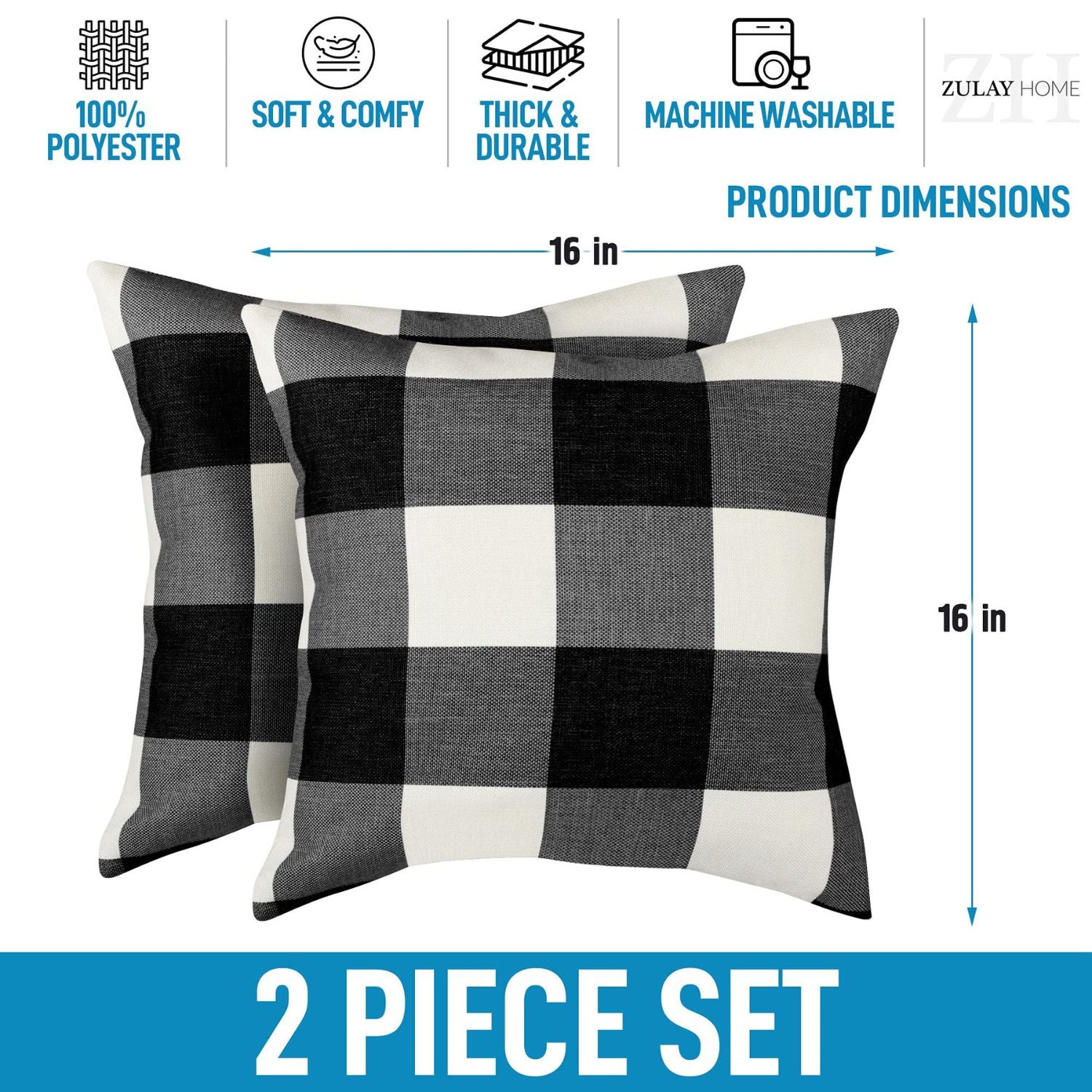 Machine Washable Plaid throw Pillow Covers by Zulay Home