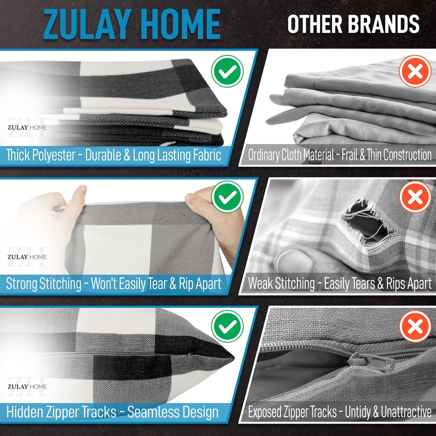 Crafted from 100% High-Quality Polyester Linen Fabric Buffalo Plaid Throw Pillow Covers by Zulay Home