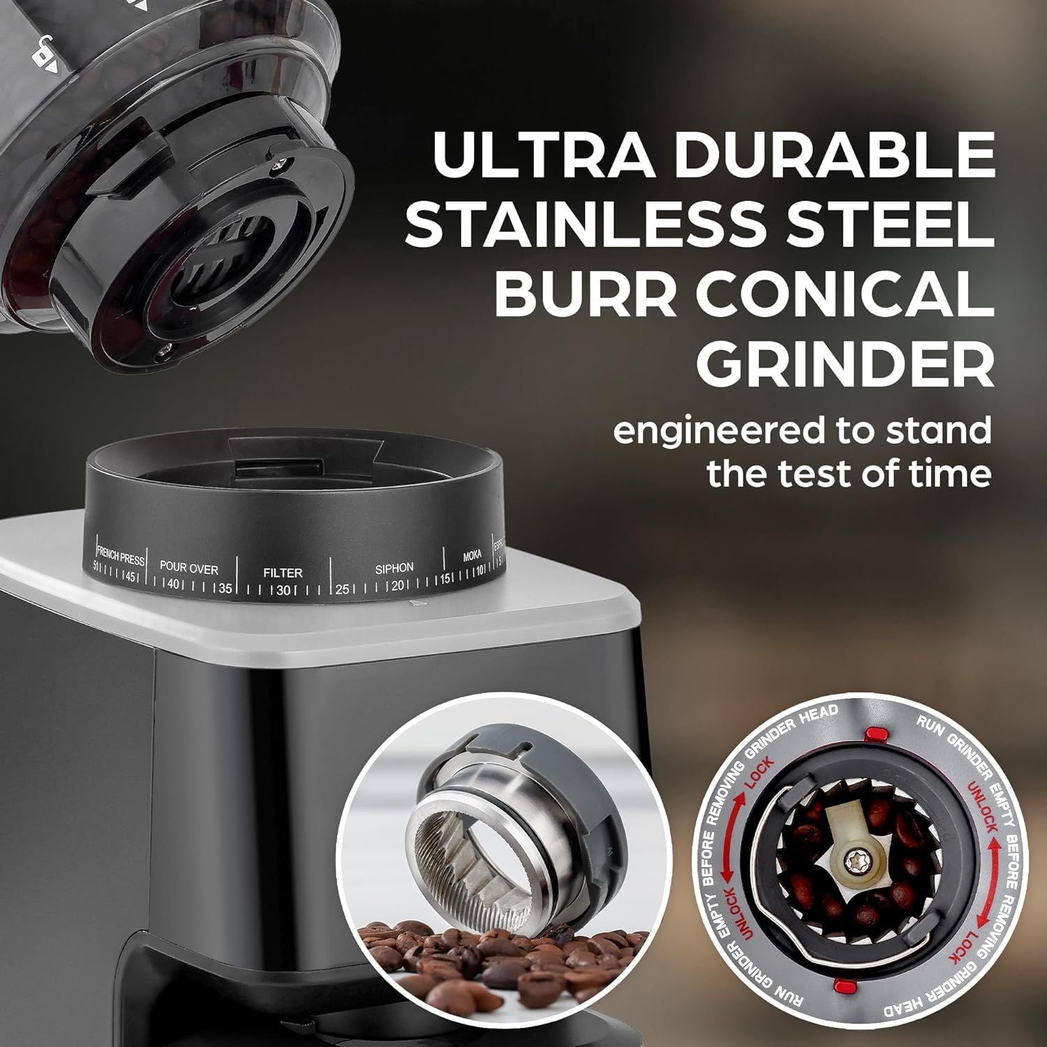Durable, Premium Construction Conical Burr Coffee Grinder by Zulay Kitchen
