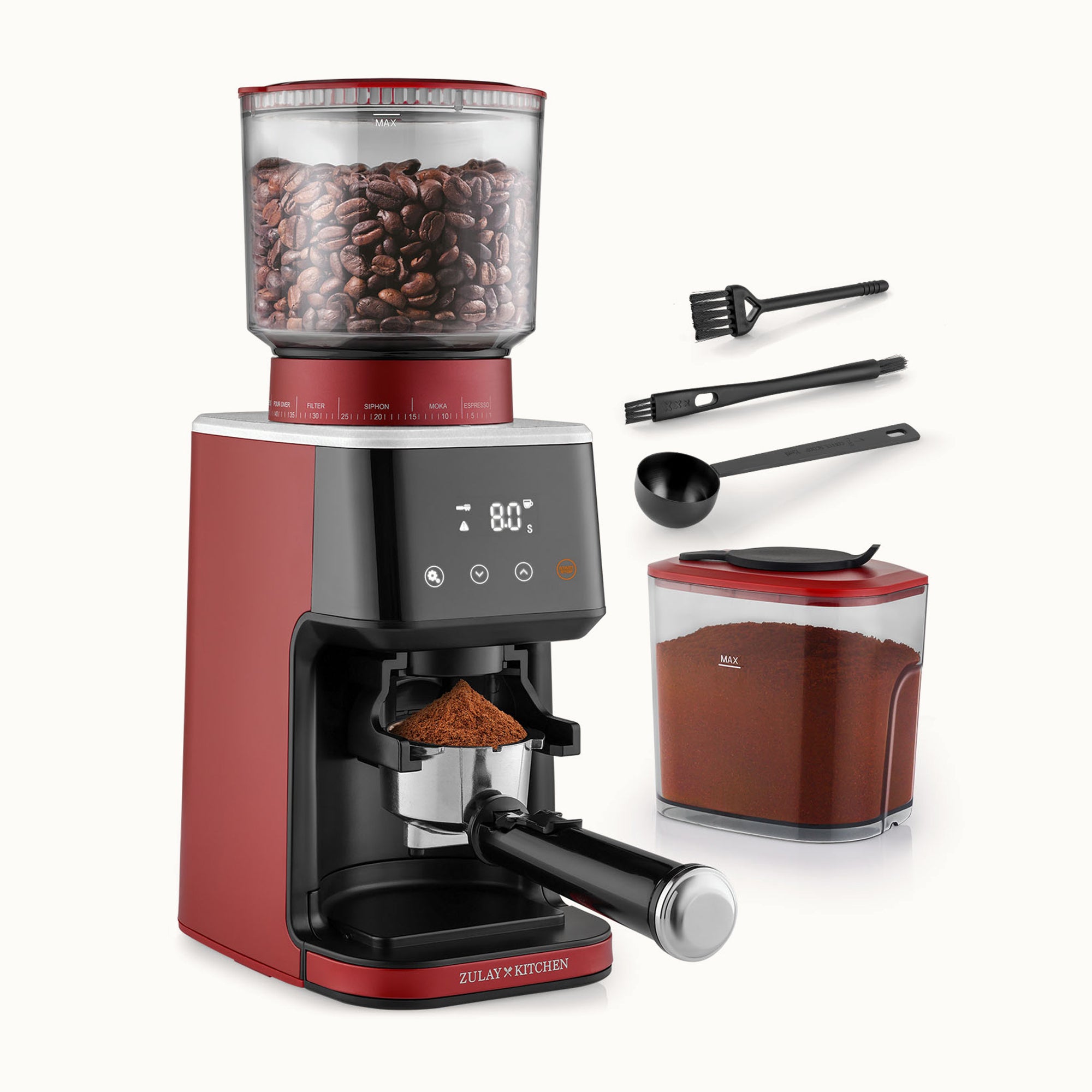 Zulay Kitchen Conical Burr Coffee Grinder-Red by Zulay Kitchen