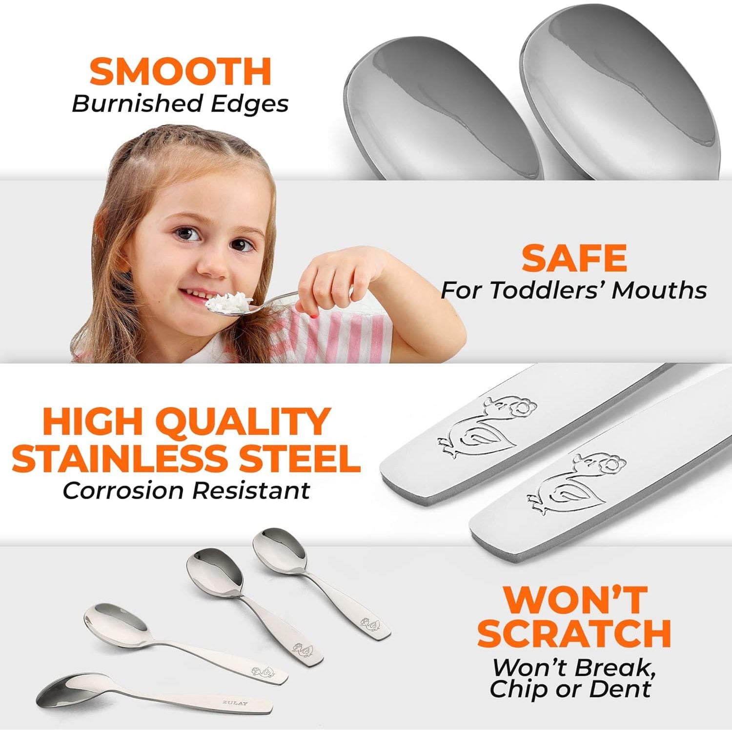 Smooth Edged Kids Silverware Stainless Steel by Zulay Kitchen