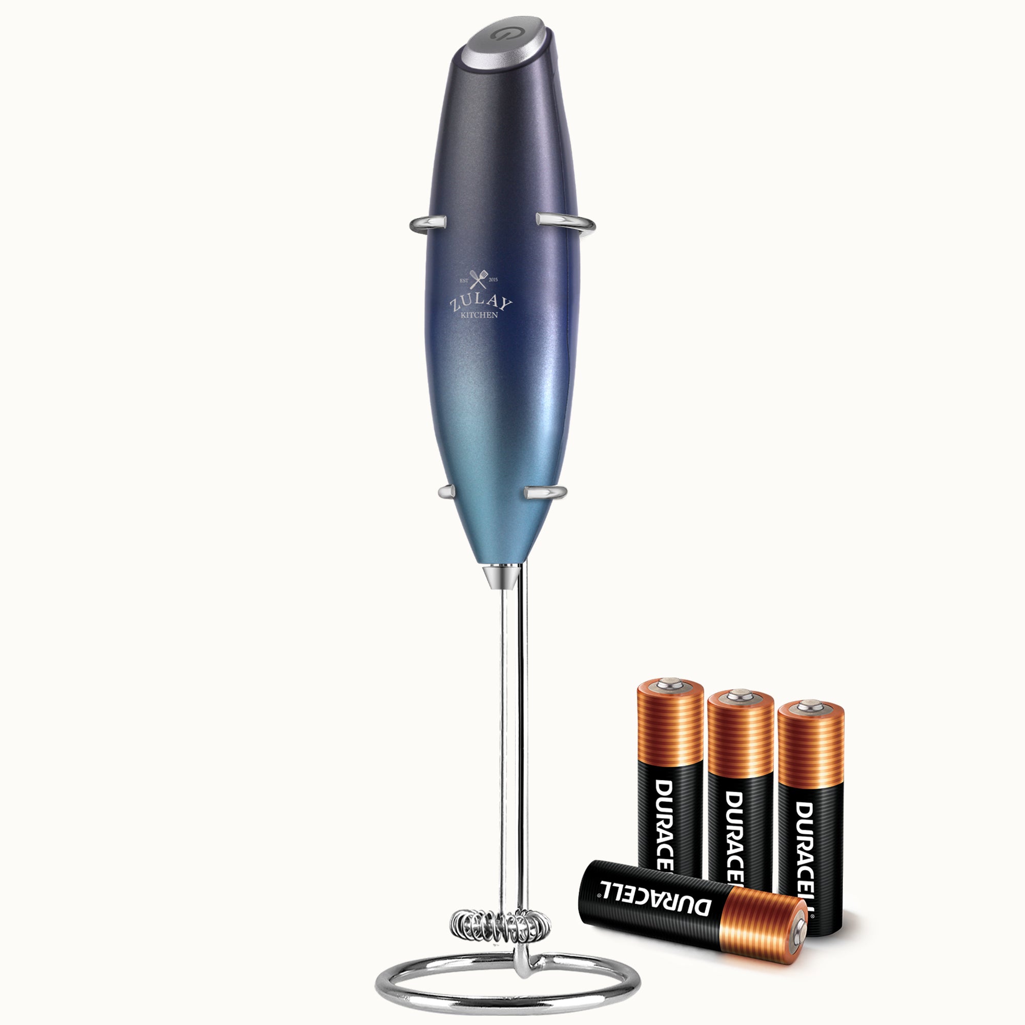 Milk Frother with 4 Batteries - Duracell Powered - Black n Dark Blue n Teal Blend by Zulay Kitchen