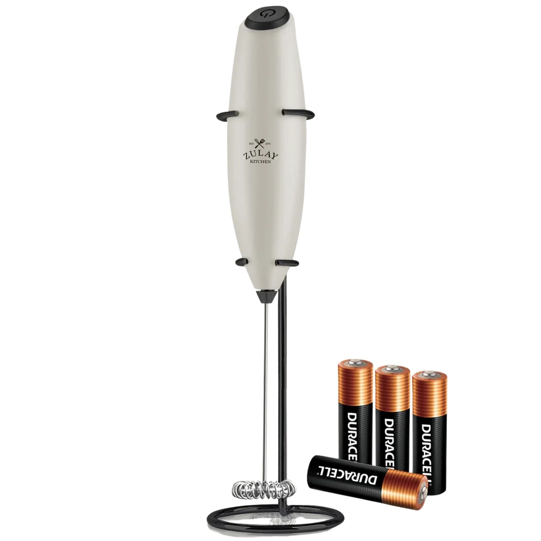Milk Frother with 4 Batteries - Duracell Powered - Exec Grey n Black w Black Stand by Zulay Kitchen
