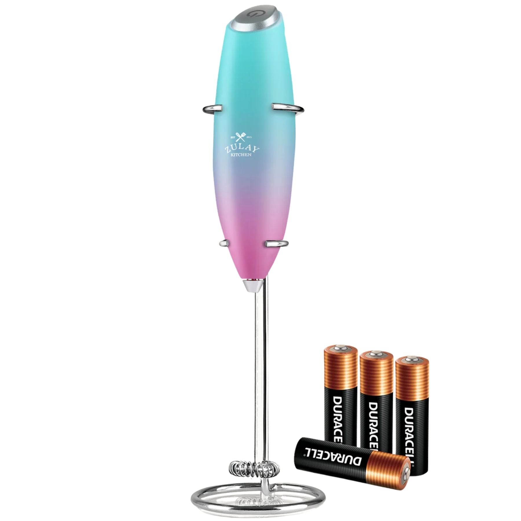 Milk Frother with 4 Batteries - Duracell Powered-Bubblegum Teal-Pink Blend by Zulay Kitchen