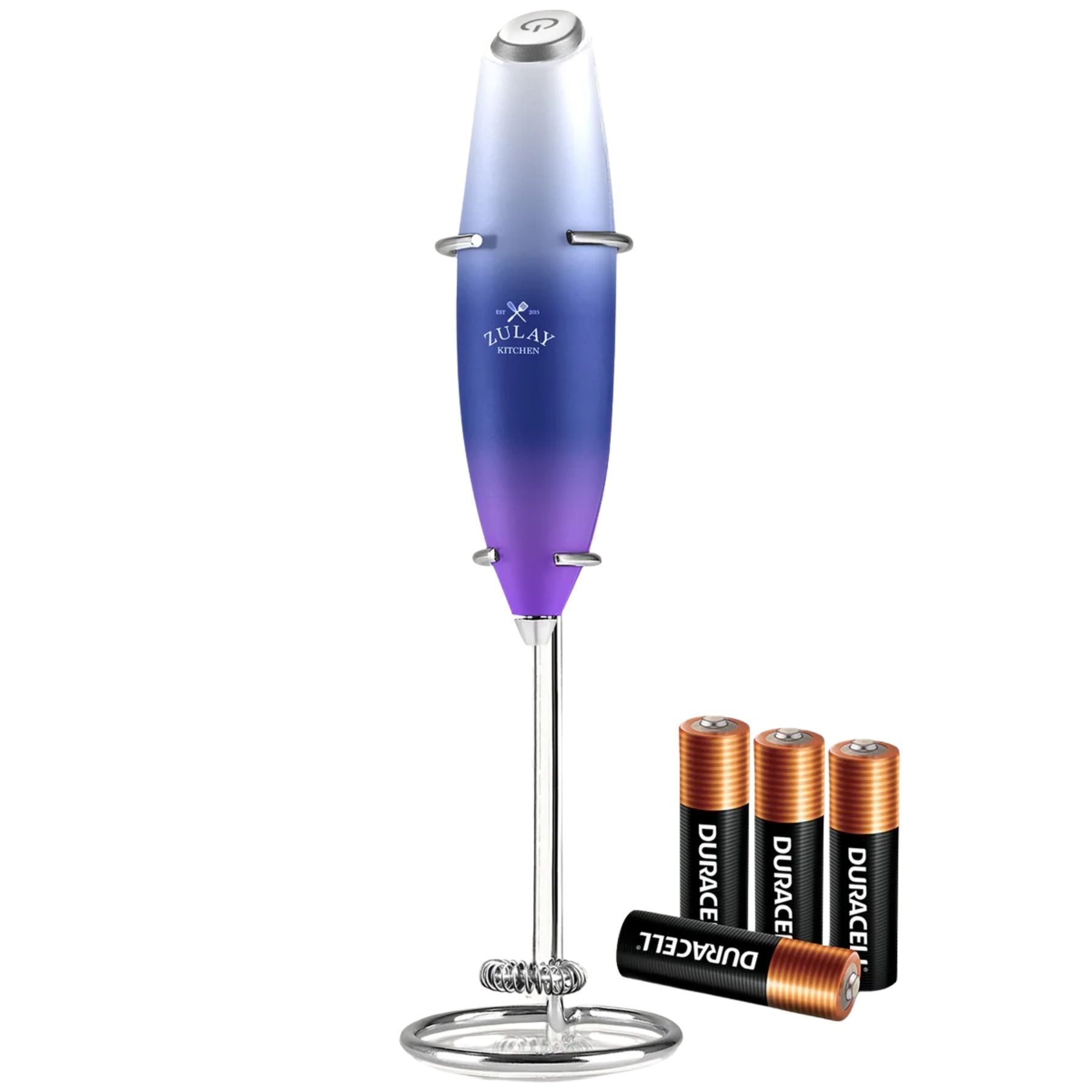 Milk Frother with 4 Batteries - Duracell Powered - Silver n Blue n Purple Blend by Zulay Kitchen