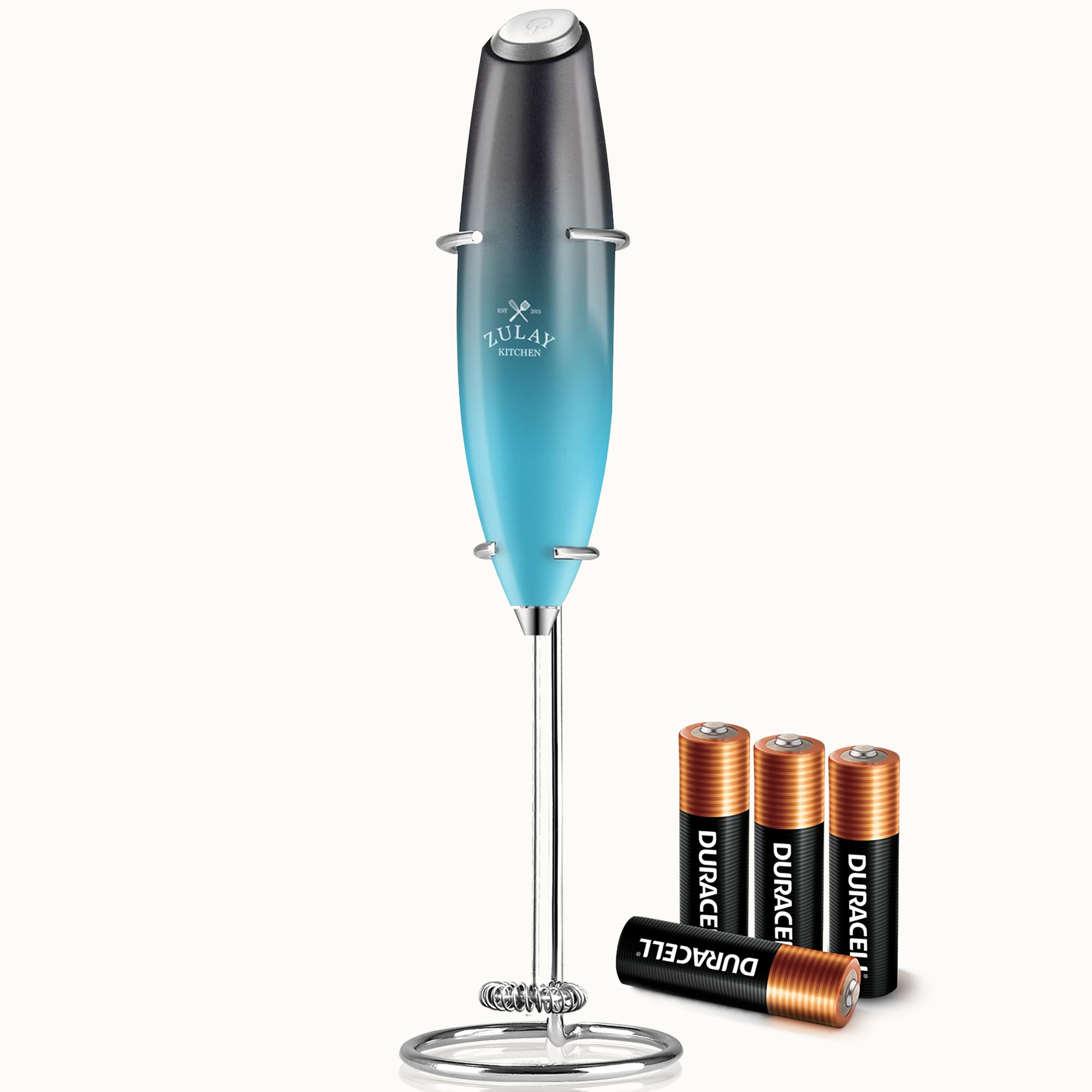 Milk Frother with 4 Batteries - Duracell Powered - Black n Teal Blend by Zulay Kitchen