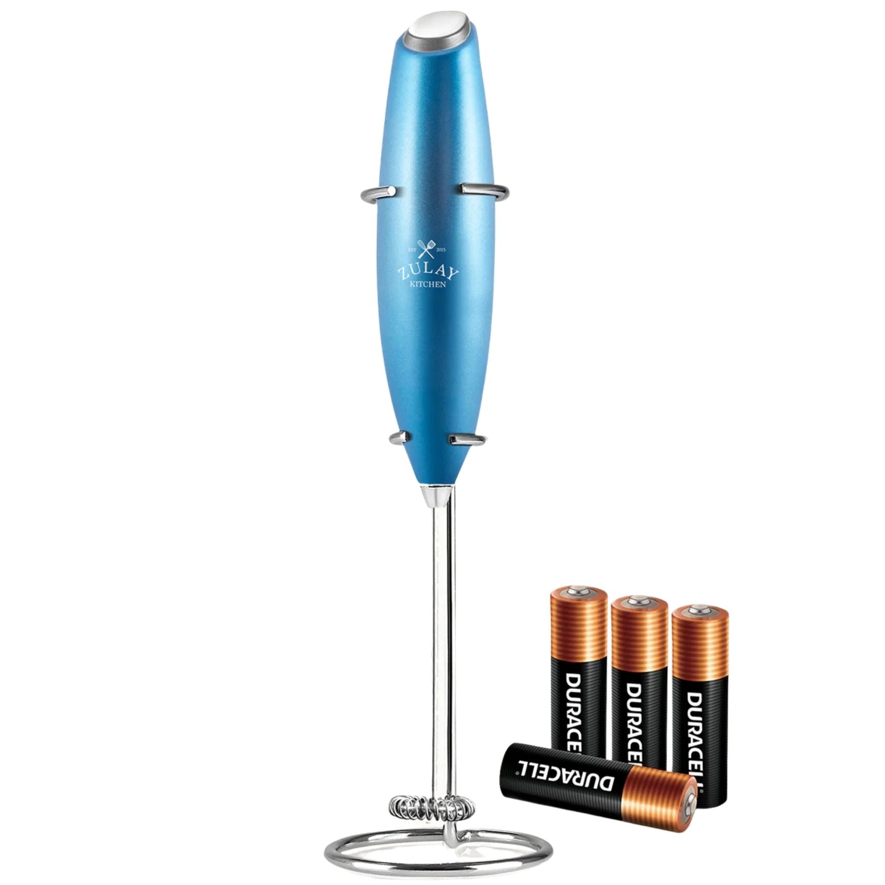 Milk Frother with 4 Batteries - Duracell Powered - Metallic Blue by Zulay Kitchen