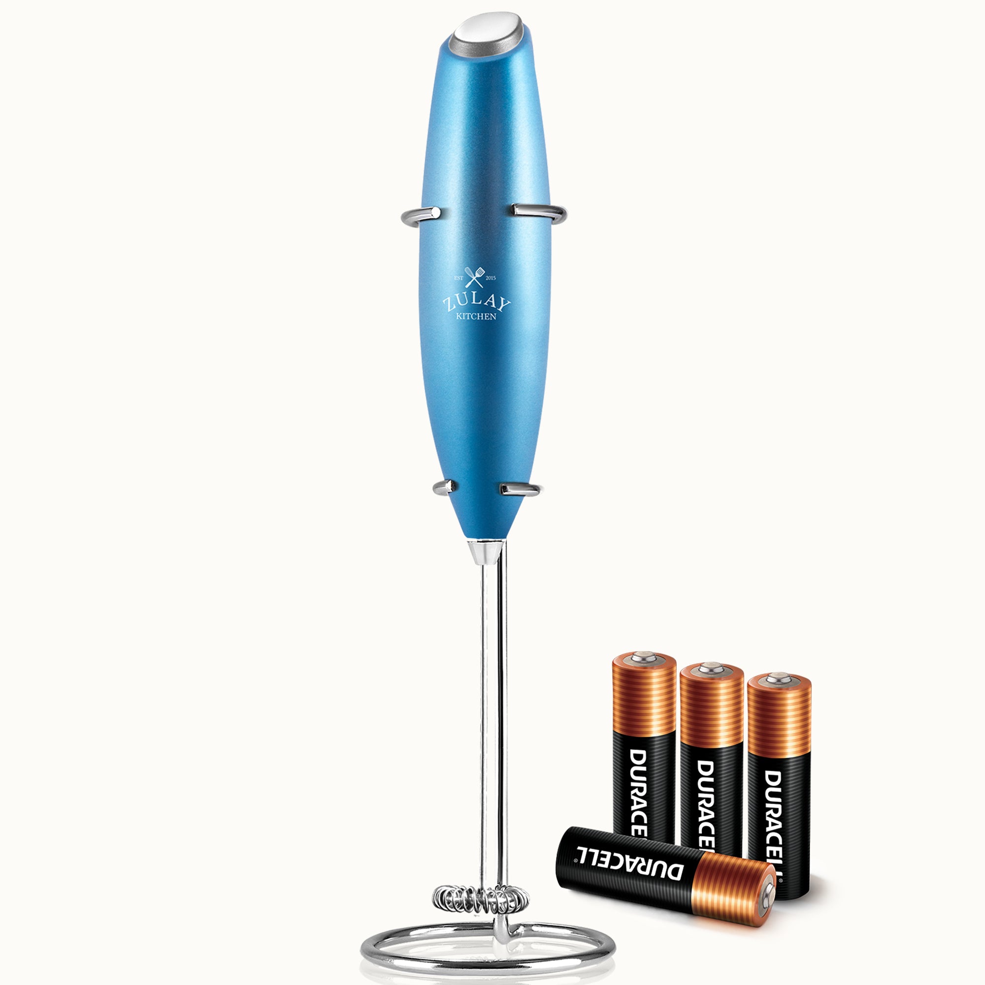 Milk Frother with 4 Batteries - Duracell Powered - Metallic Blue by Zulay Kitchen