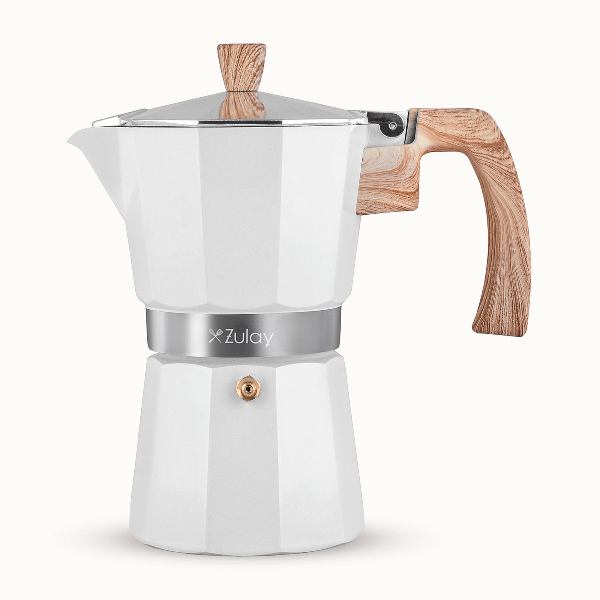 Zulay Kitchen Traditional Espresso Maker-3 Espresso Cups-White with wood handle by Zulay Kitchen