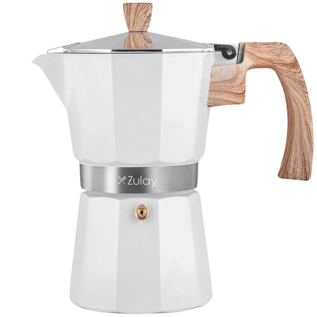 Traditional Espresso Maker-3/5.5/8 Espresso Cups-White with Wood Handle by Zulay Kitchen