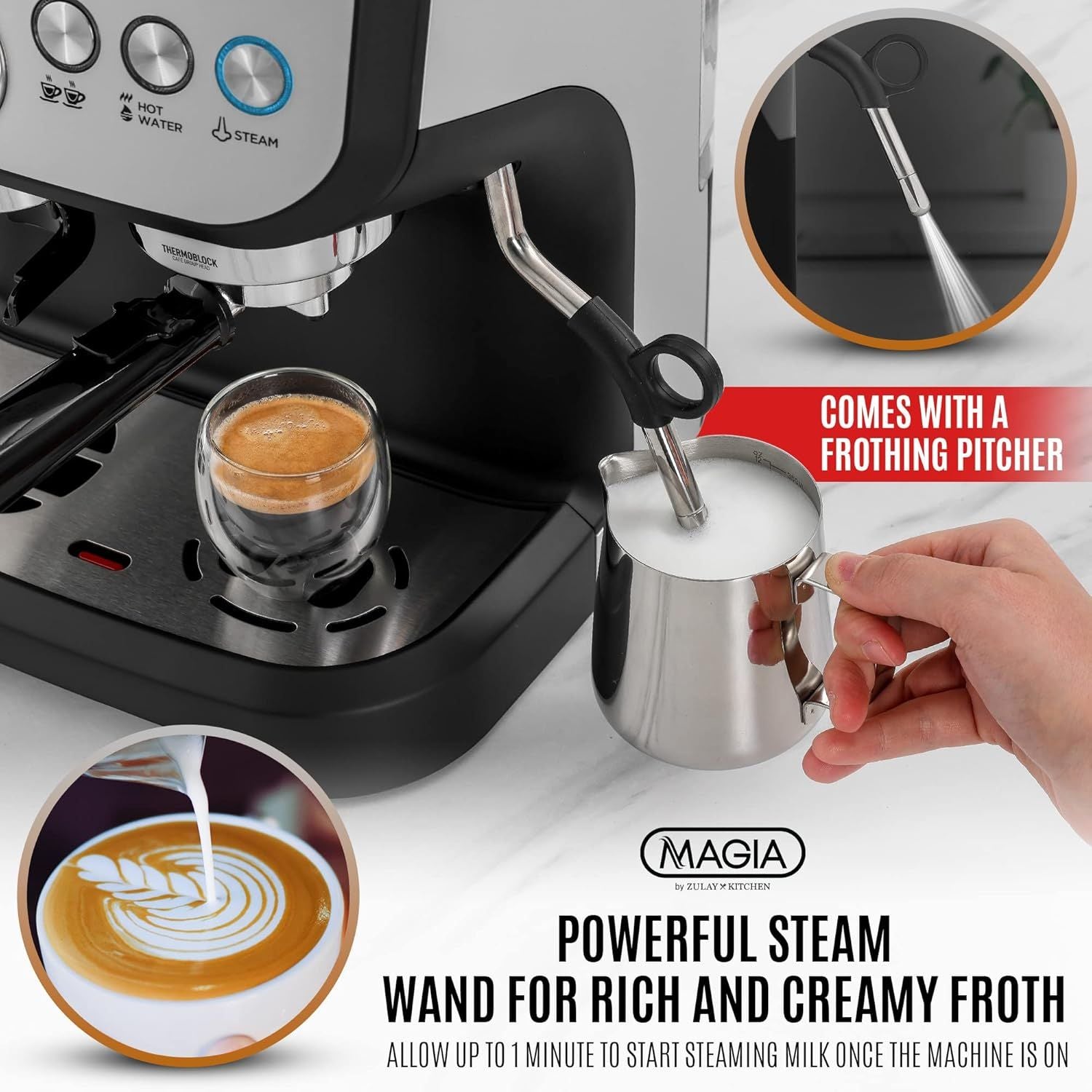 Zulay Magia Manual Espresso Machine Comes with a Frothing Pitcher by Zulay Kitchen