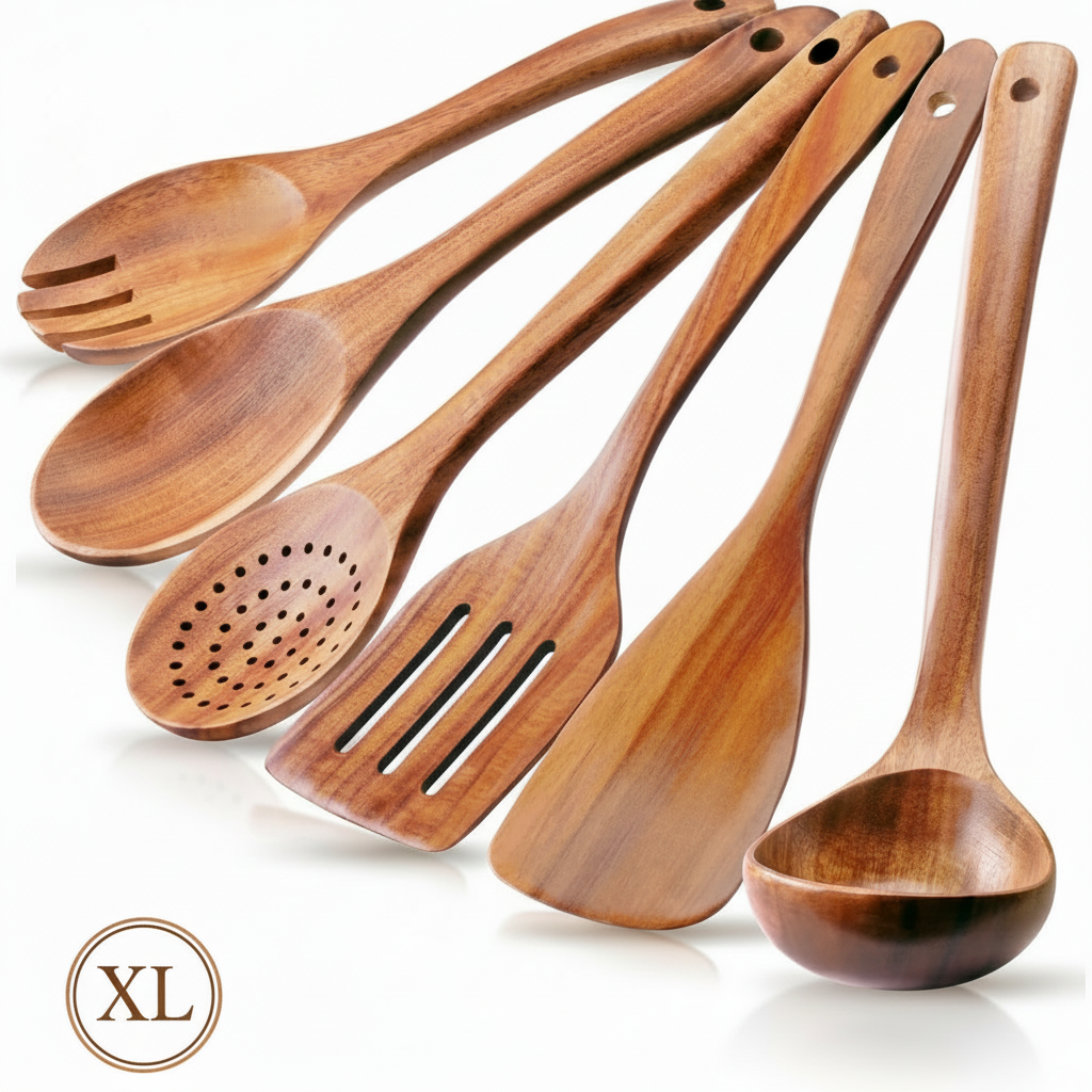 Zulay Kitchen Teak Wood Utensil Large