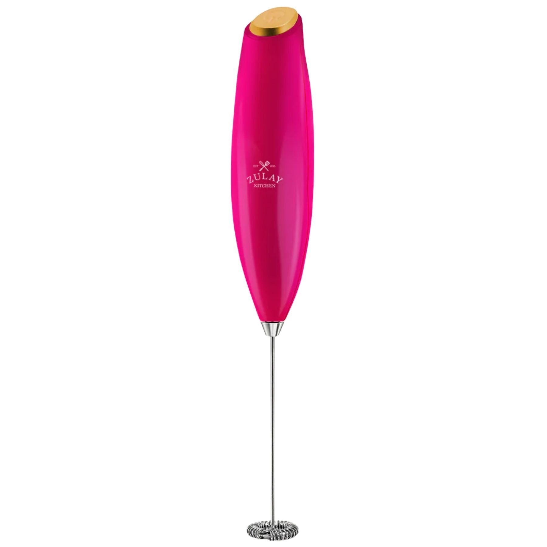 Zulay Milk Frother (Without Stand)-Hot Pink with Gold Button by Zulay Kitchen