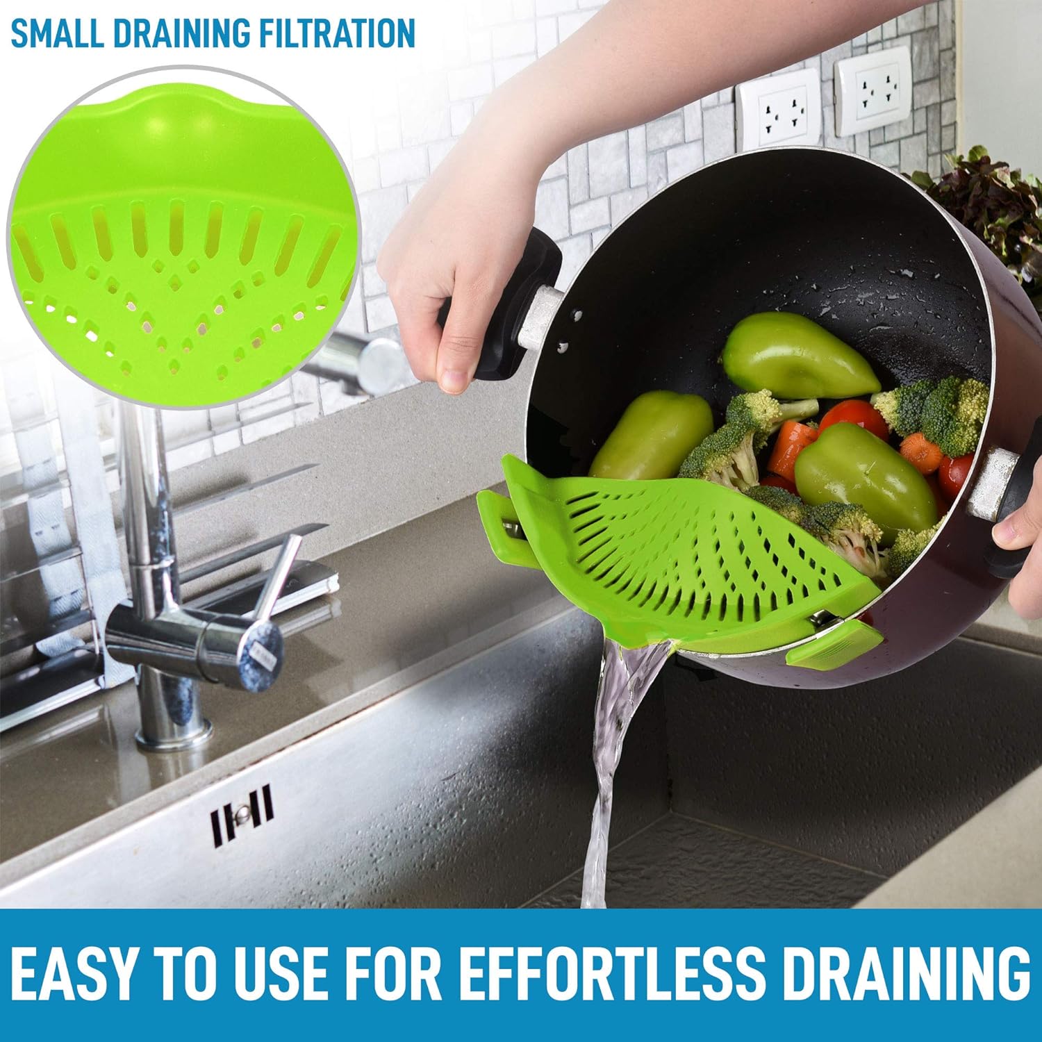 Effortless draining with Silicone Pot Strainer